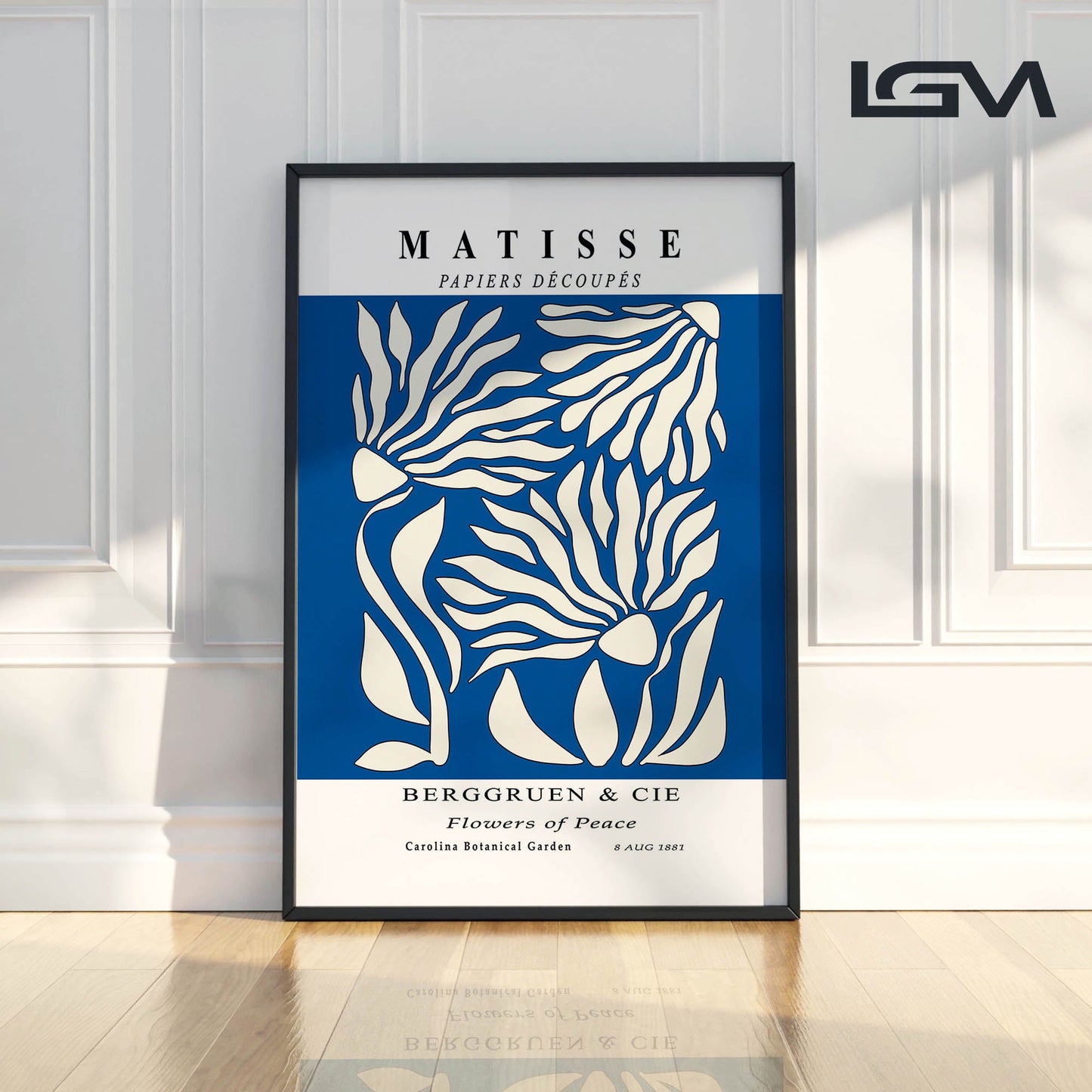 Flowers of Peace - Modern Matisse Inspired – Luxury Glass Framed Wall Art (Multiple Colors)