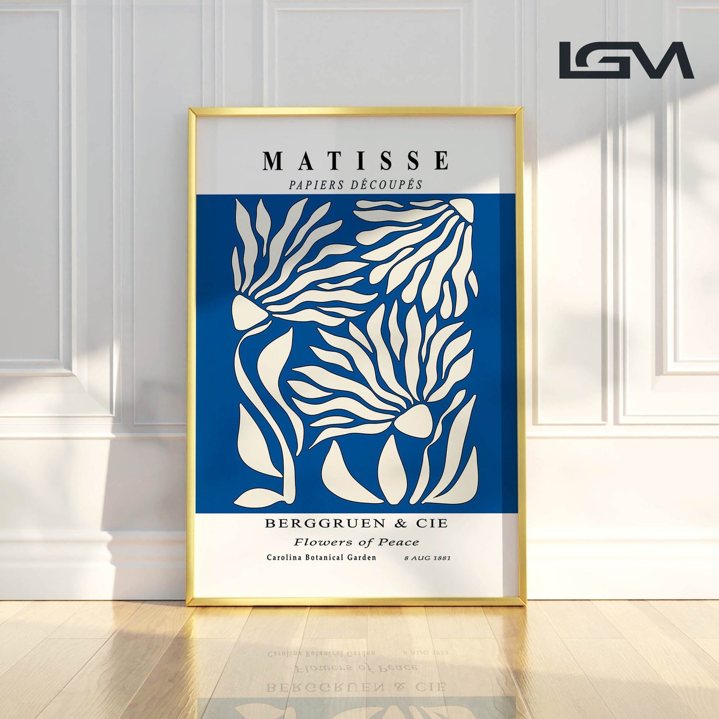 Flowers of Peace - Modern Matisse Inspired – Luxury Glass Framed Wall Art (Multiple Colors)