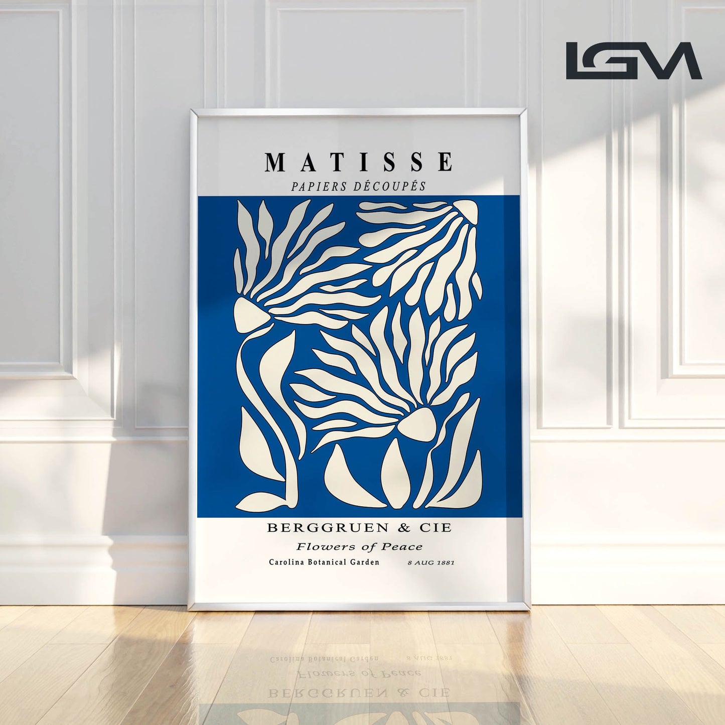 Flowers of Peace - Modern Matisse Inspired – Luxury Glass Framed Wall Art (Multiple Colors)