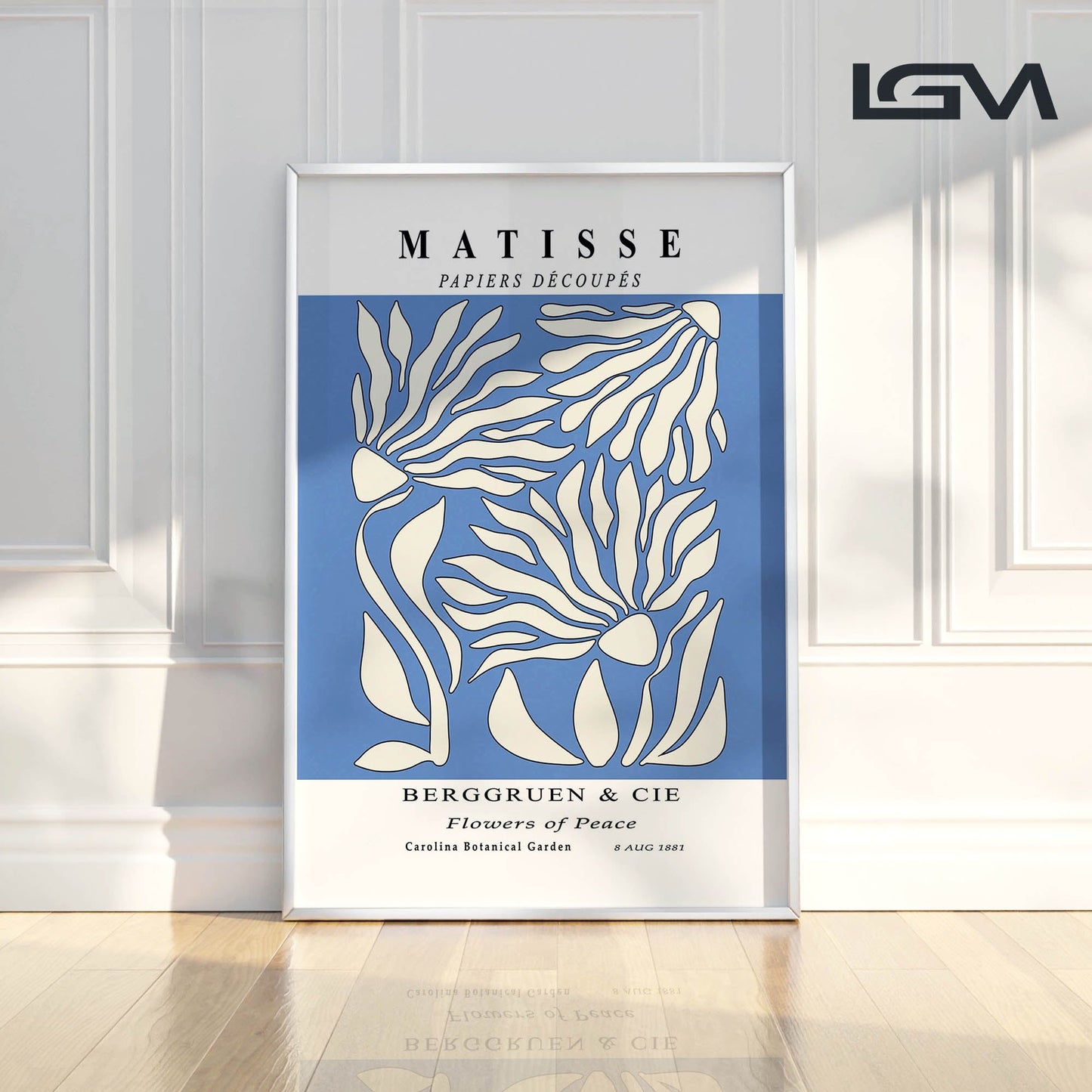 Flowers of Peace - Modern Matisse Inspired – Luxury Glass Framed Wall Art (Multiple Colors)
