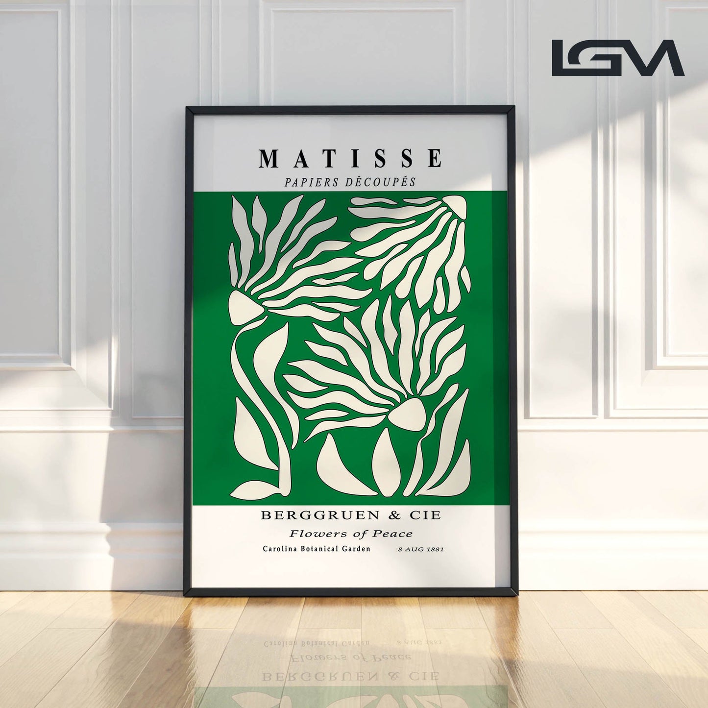Flowers of Peace - Modern Matisse Inspired – Luxury Glass Framed Wall Art (Multiple Colors)