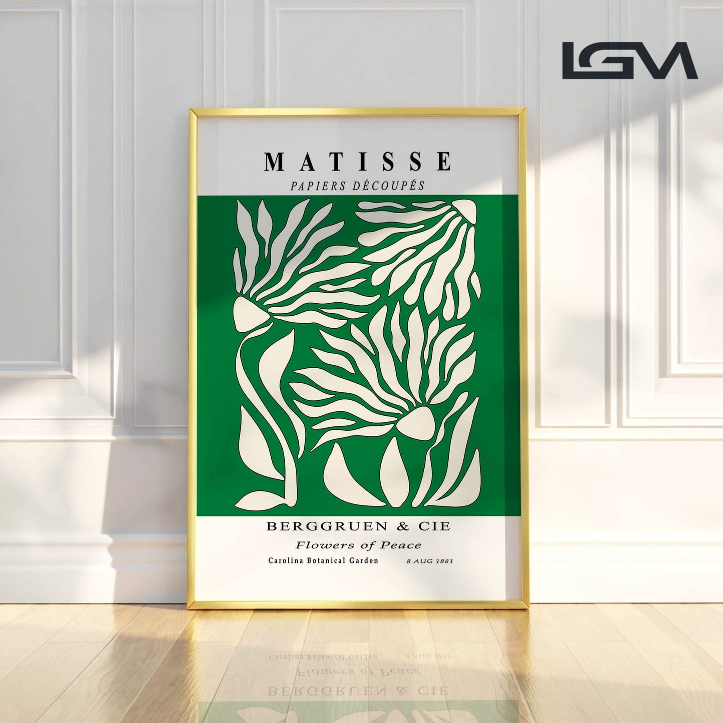 Flowers of Peace - Modern Matisse Inspired – Luxury Glass Framed Wall Art (Multiple Colors)