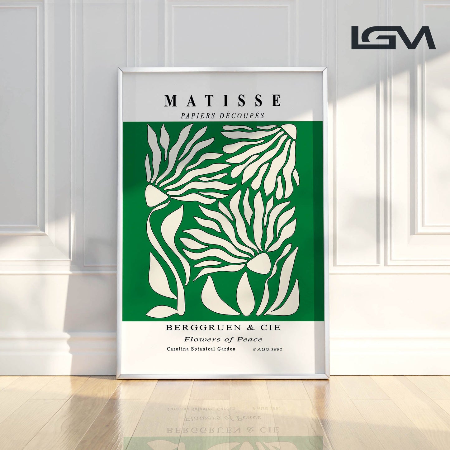 Flowers of Peace - Modern Matisse Inspired – Luxury Glass Framed Wall Art (Multiple Colors)