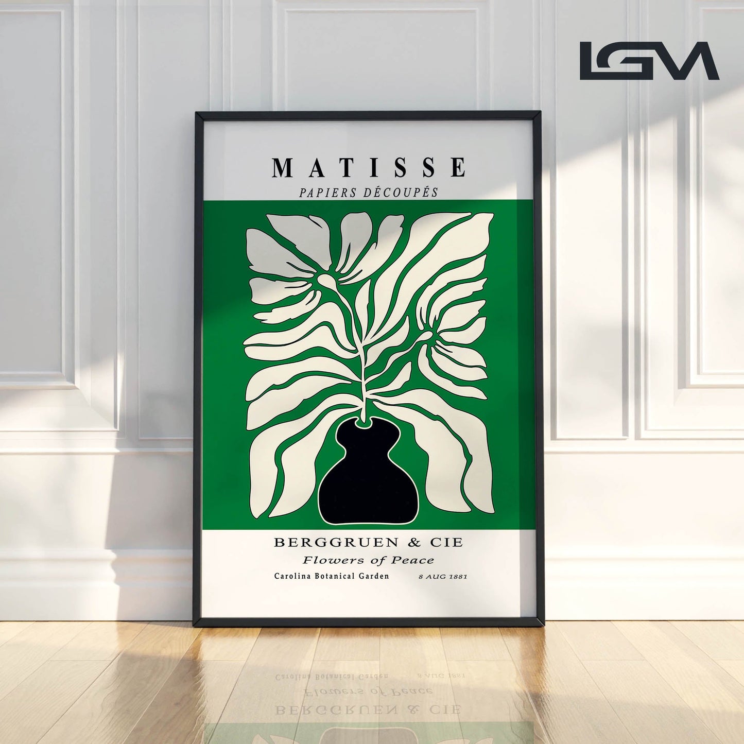 Botanic Serenity- Modern Matisse Inspired Geometric Wall Art – Luxury Framed Glass Wall Decoration (Multiple Colors)