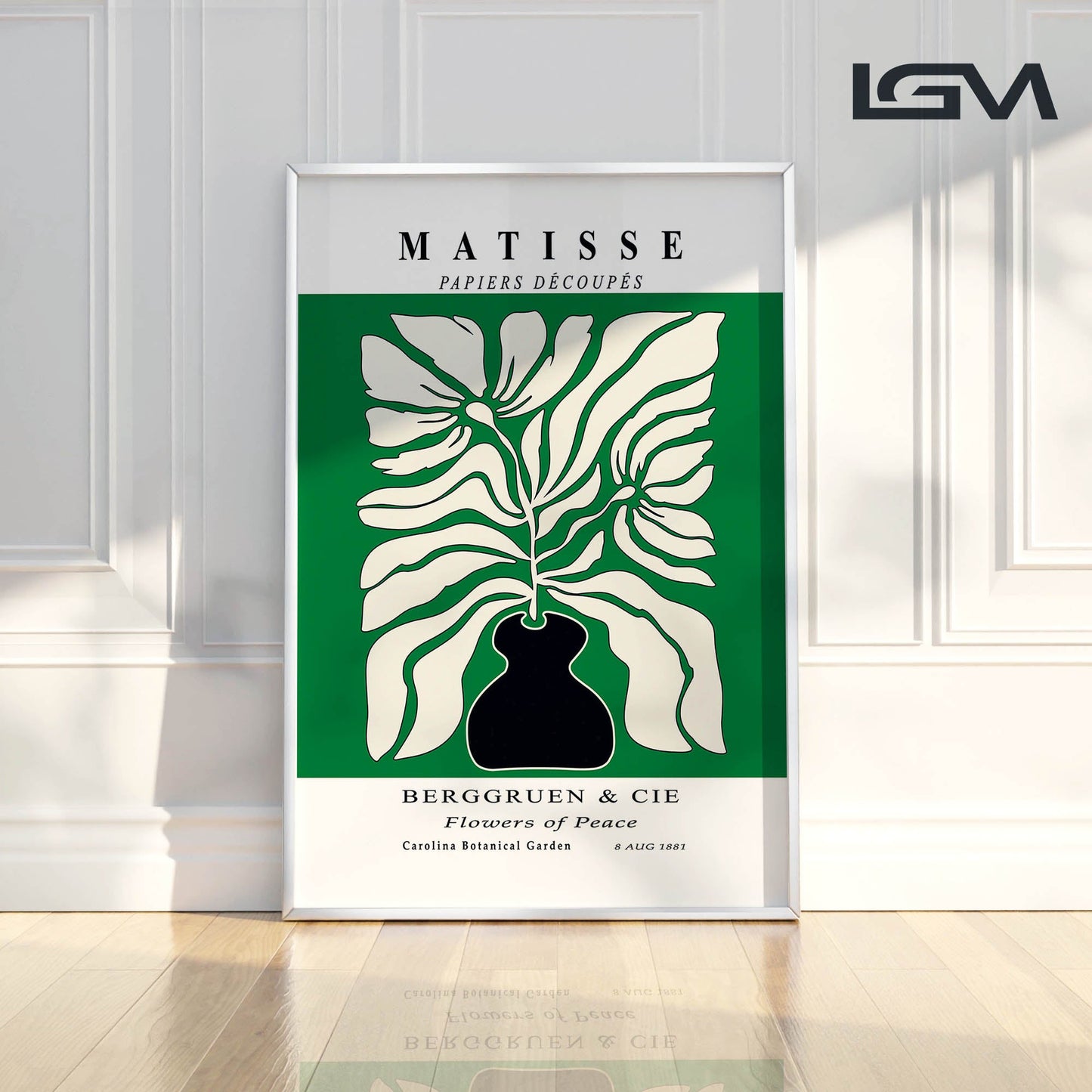 Botanic Serenity- Modern Matisse Inspired Geometric Wall Art – Luxury Framed Glass Wall Decoration (Multiple Colors)