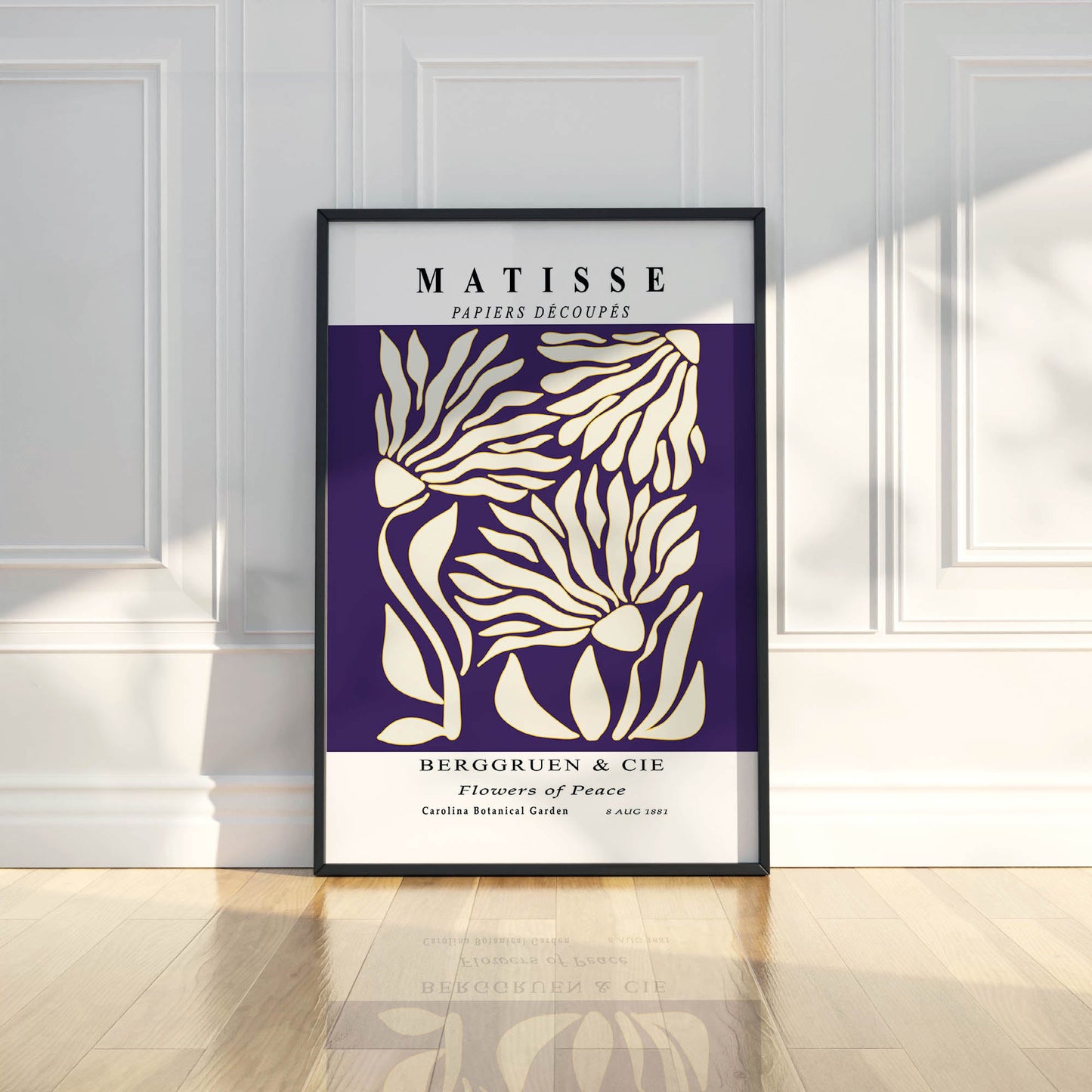 Flowers of Peace - Modern Matisse Inspired – Luxury Glass Framed Wall Art (Multiple Colors)