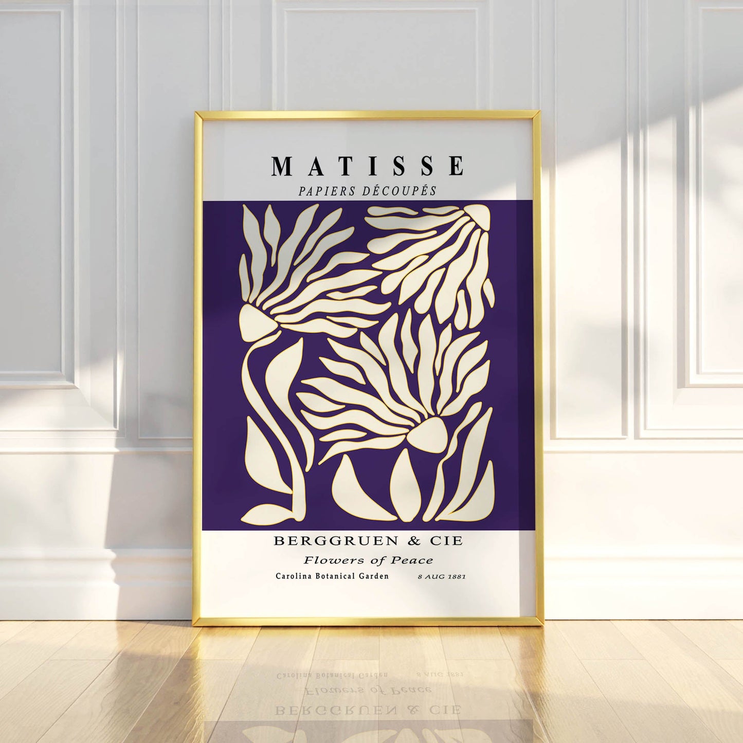 Flowers of Peace - Modern Matisse Inspired – Luxury Glass Framed Wall Art (Multiple Colors)