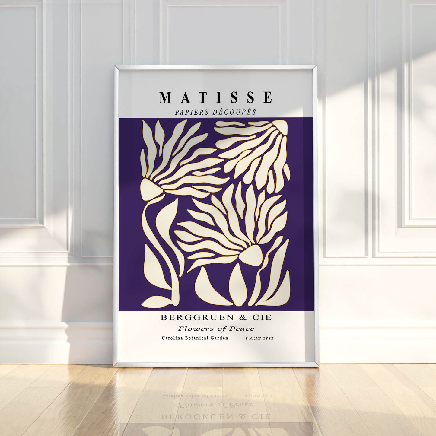 Flowers of Peace - Modern Matisse Inspired – Luxury Glass Framed Wall Art (Multiple Colors)