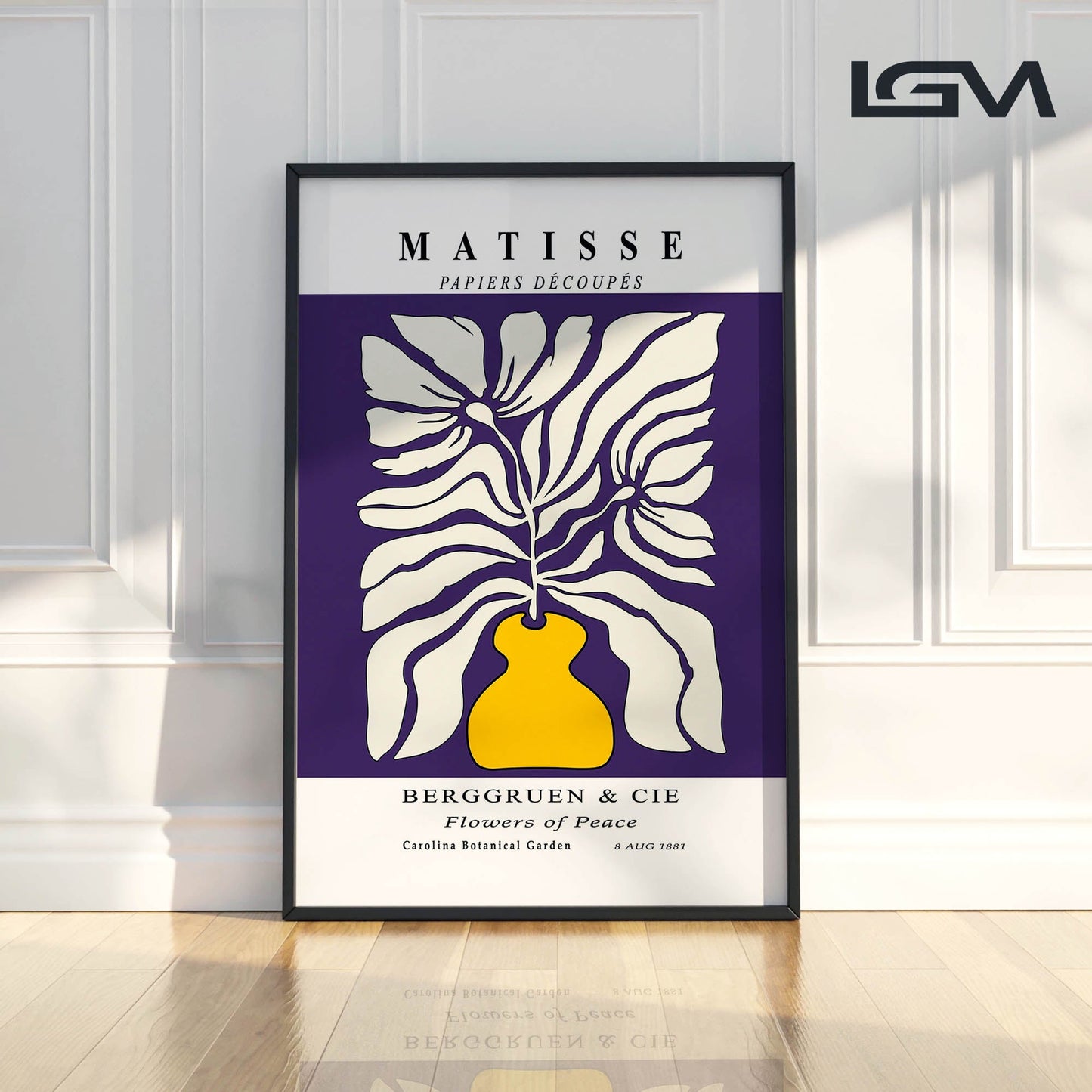 Botanic Serenity- Modern Matisse Inspired Geometric Wall Art – Luxury Framed Glass Wall Decoration (Multiple Colors)