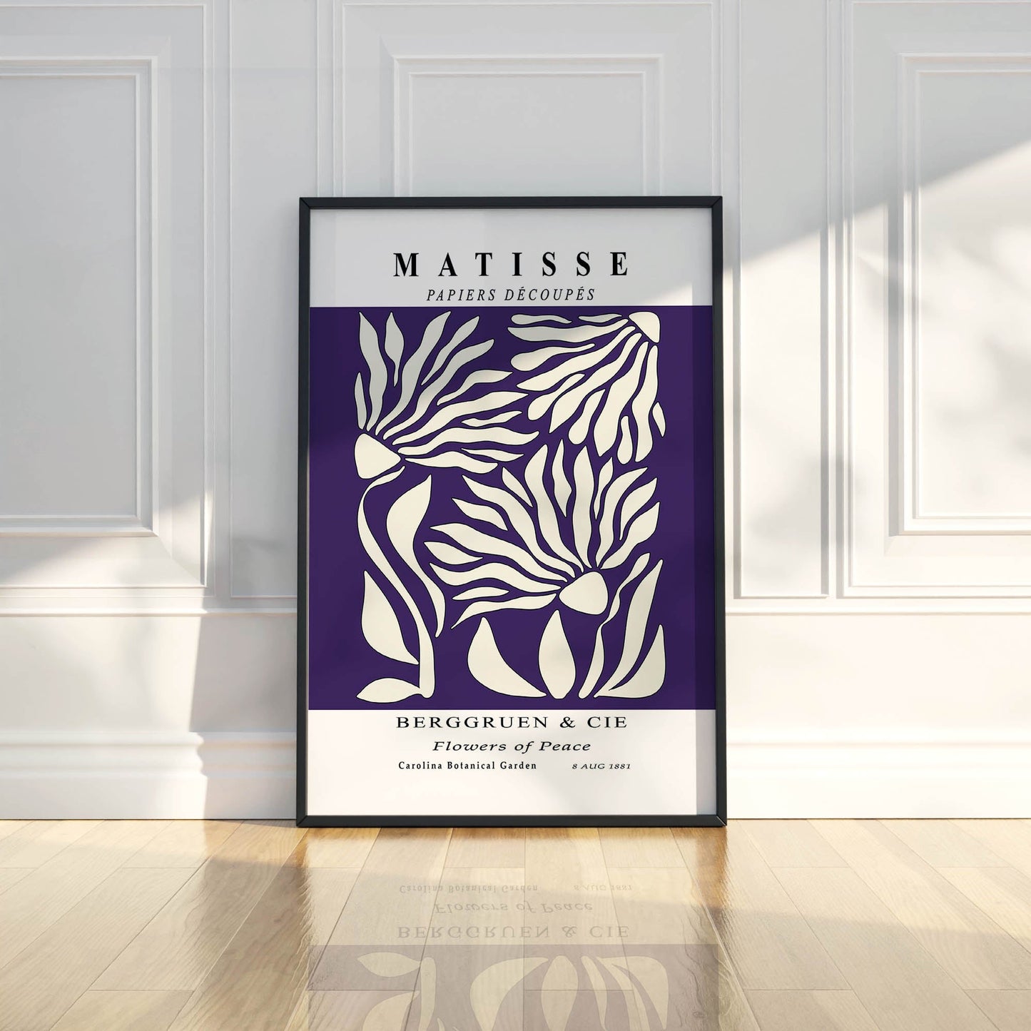 Flowers of Peace - Modern Matisse Inspired – Luxury Glass Framed Wall Art (Multiple Colors)