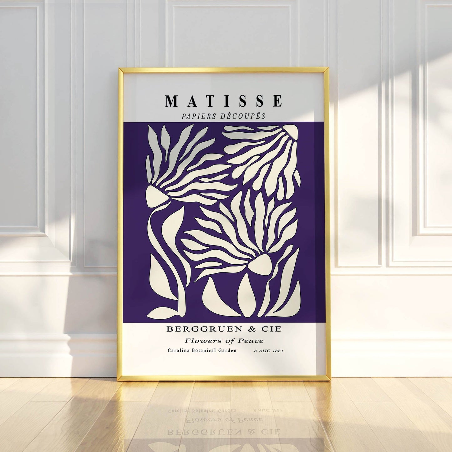 Flowers of Peace - Modern Matisse Inspired – Luxury Glass Framed Wall Art (Multiple Colors)