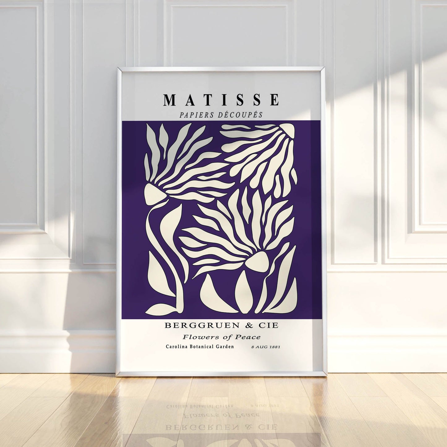 Flowers of Peace - Modern Matisse Inspired – Luxury Glass Framed Wall Art (Multiple Colors)