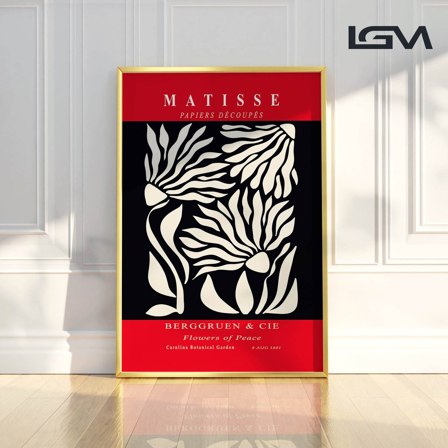 Flowers of Peace - Modern Matisse Inspired – Luxury Glass Framed Wall Art (Multiple Colors)