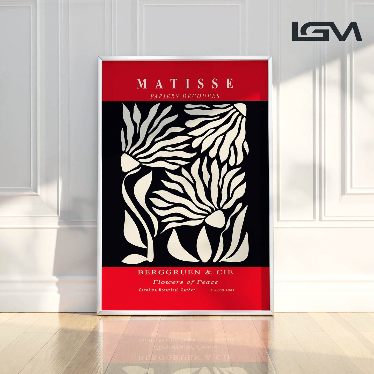 Flowers of Peace - Modern Matisse Inspired – Luxury Glass Framed Wall Art (Multiple Colors)