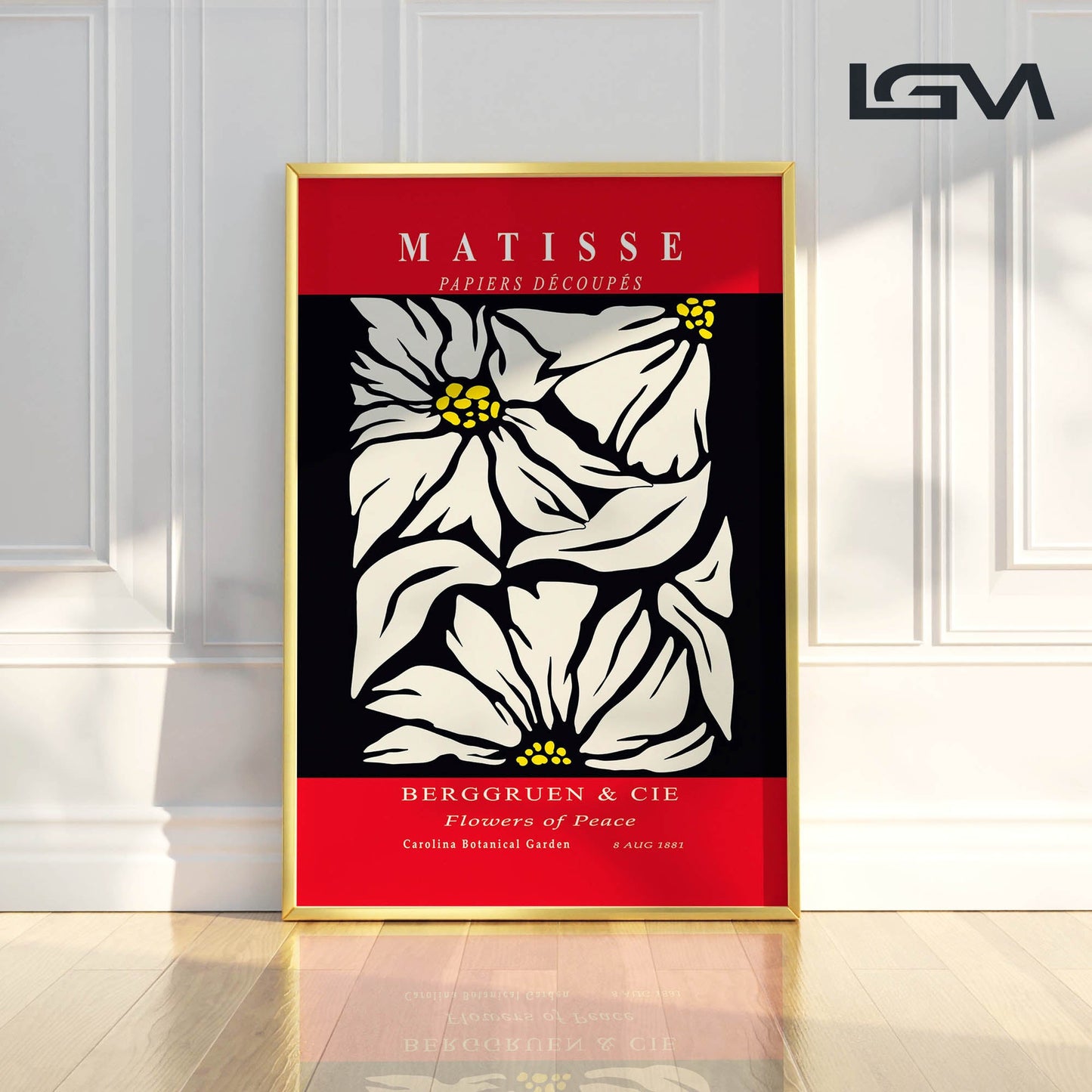 Golden Bloom- Modern Matisse Inspired Geometric Wall Art β Luxury Framed Glass Wall Decoration (Multiple Colors)