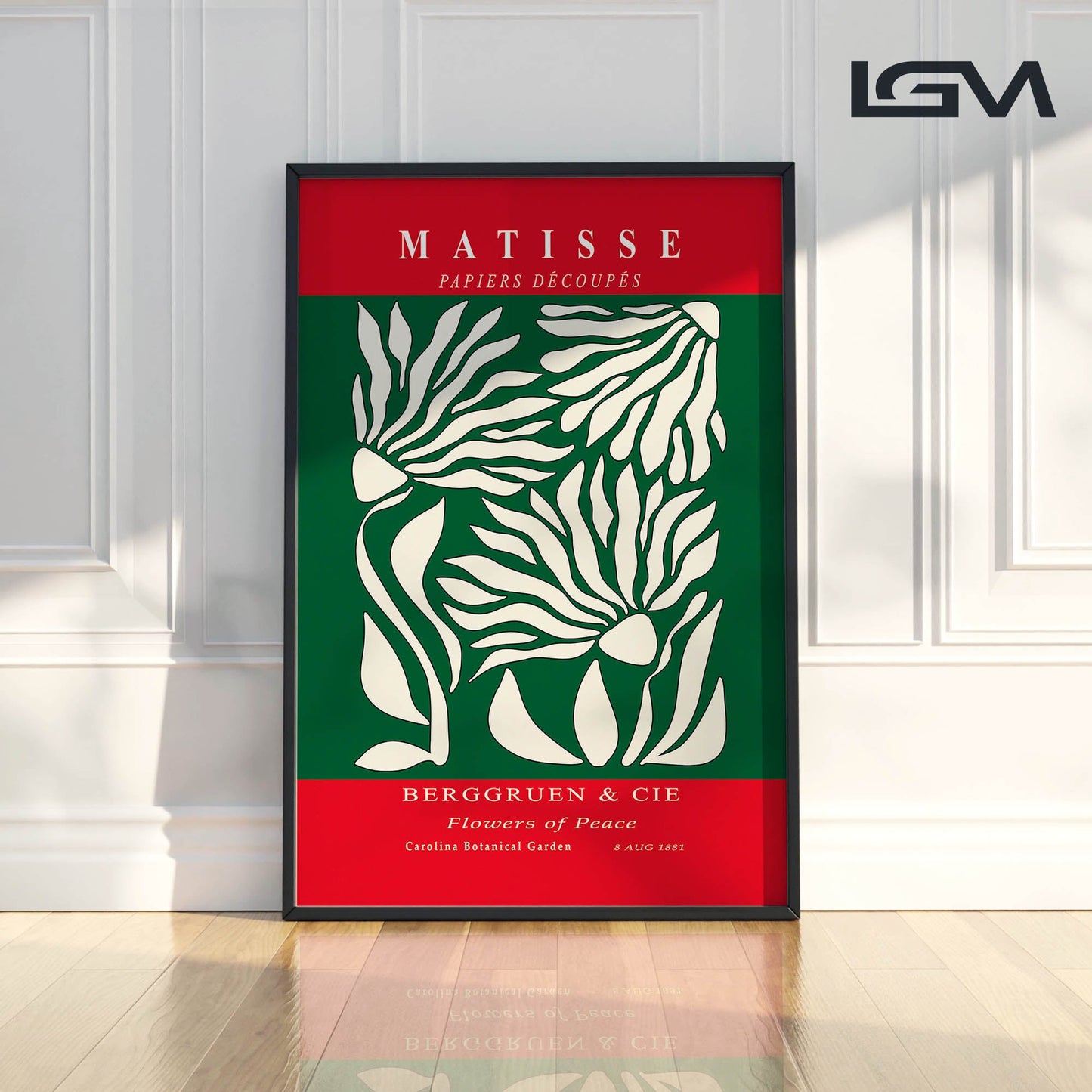 Flowers of Peace - Modern Matisse Inspired – Luxury Glass Framed Wall Art (Multiple Colors)