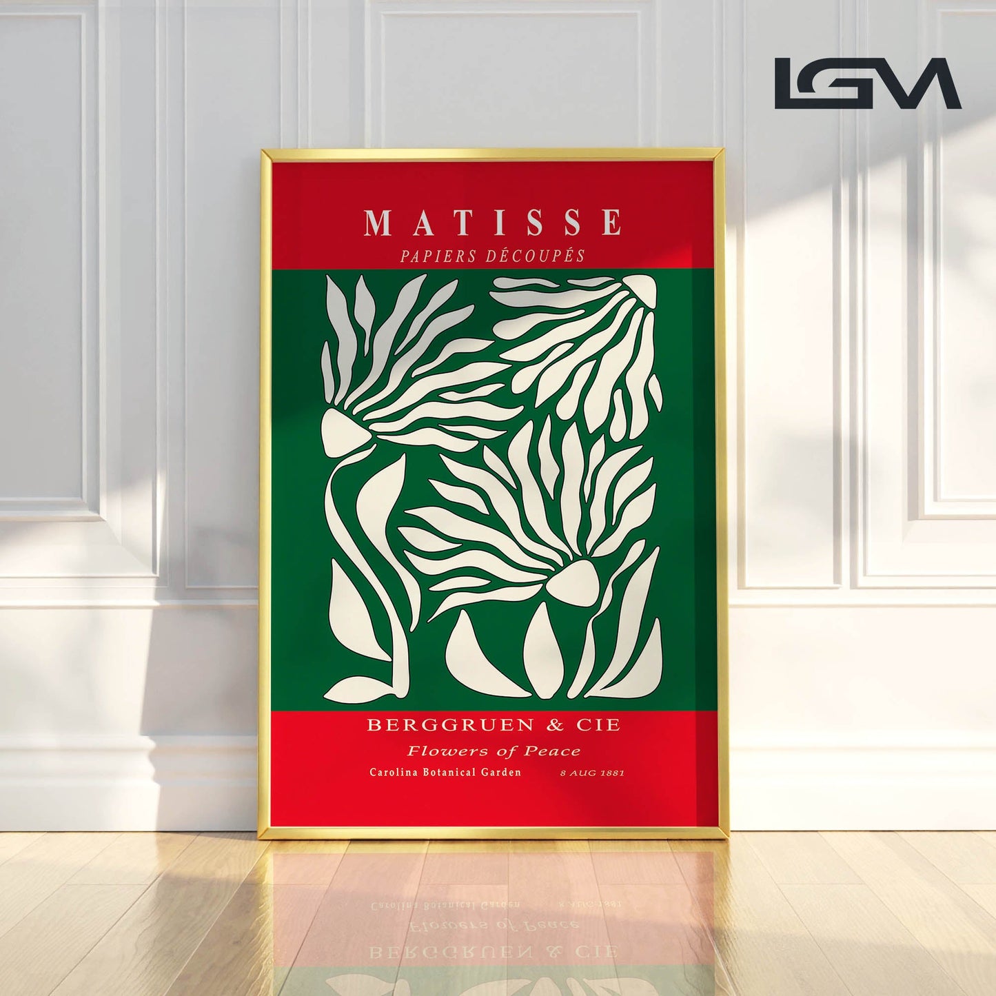 Flowers of Peace - Modern Matisse Inspired – Luxury Glass Framed Wall Art (Multiple Colors)