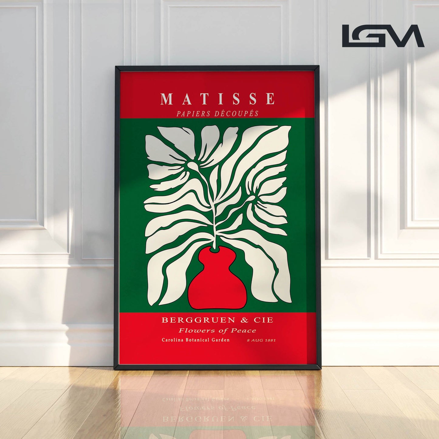 Botanic Serenity- Modern Matisse Inspired Geometric Wall Art – Luxury Framed Glass Wall Decoration (Multiple Colors)