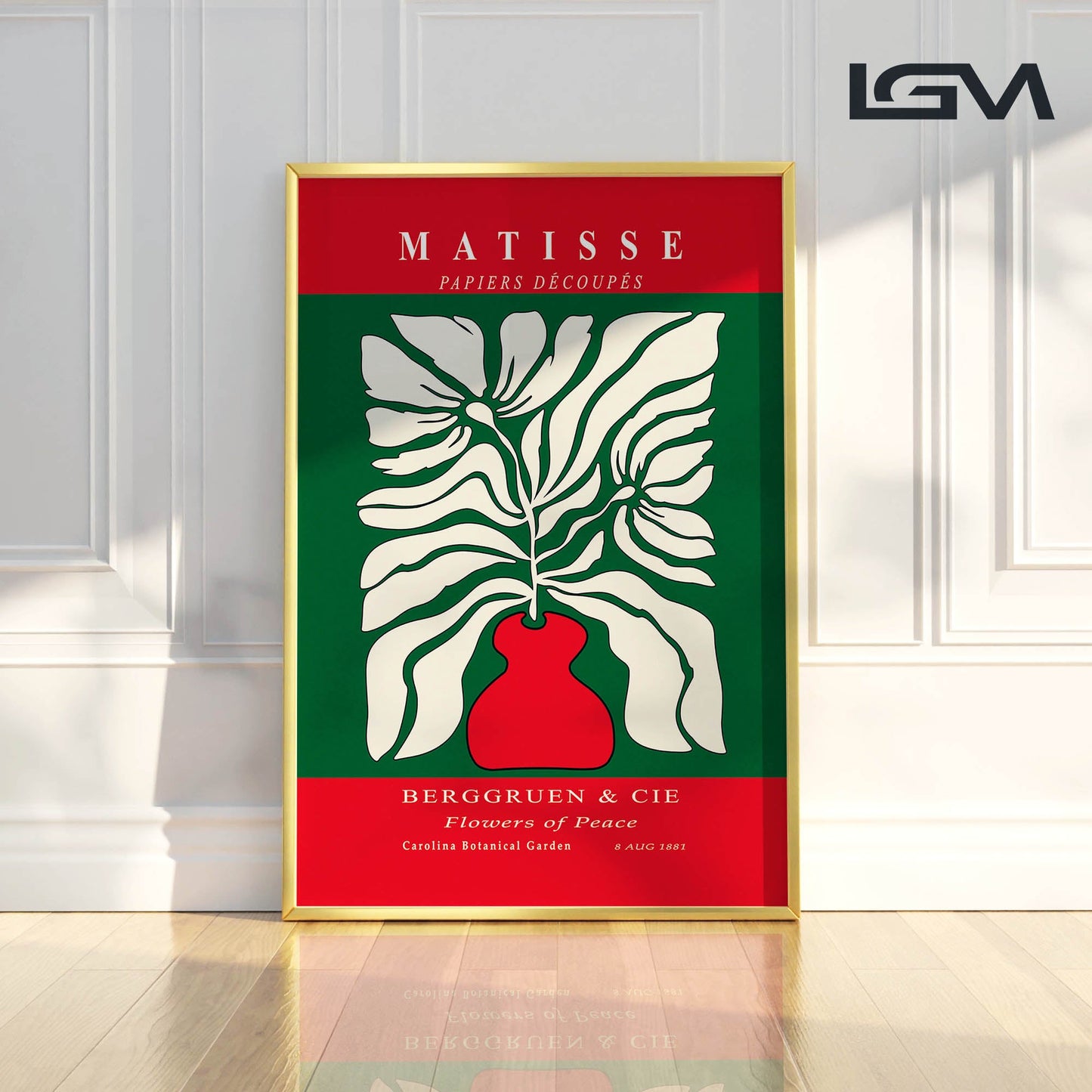 Botanic Serenity- Modern Matisse Inspired Geometric Wall Art – Luxury Framed Glass Wall Decoration (Multiple Colors)