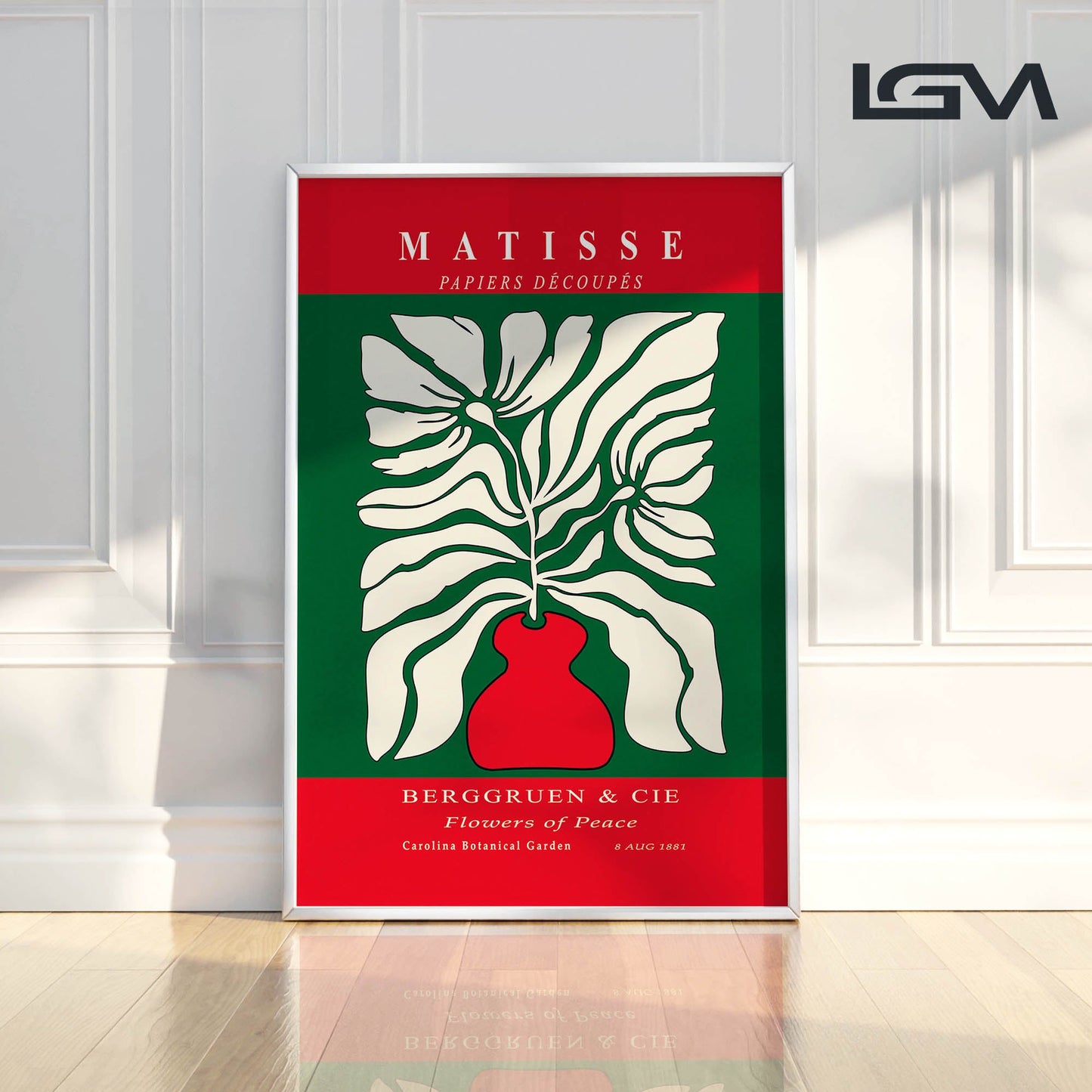 Botanic Serenity- Modern Matisse Inspired Geometric Wall Art – Luxury Framed Glass Wall Decoration (Multiple Colors)