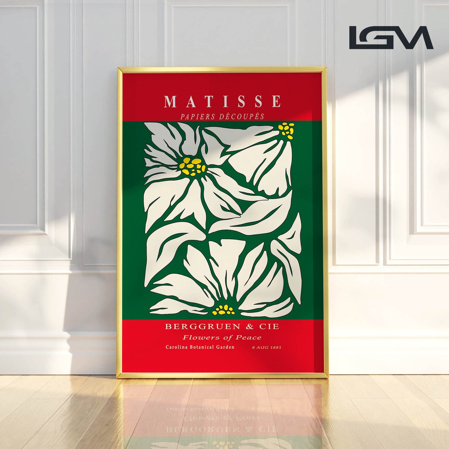 Golden Bloom- Modern Matisse Inspired Geometric Wall Art β Luxury Framed Glass Wall Decoration (Multiple Colors)