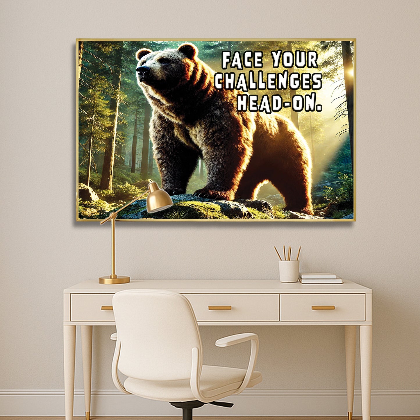 The Fearless Bear – Face Your Challenges Motivational Wall Art