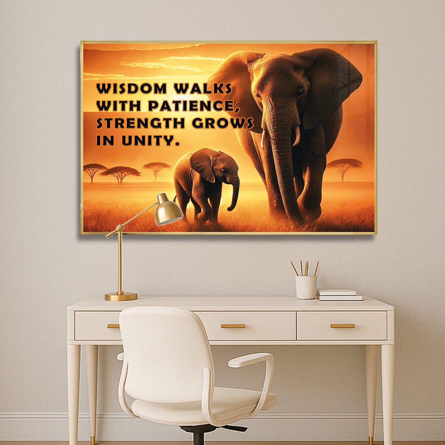 Elephants at Sunset – Wisdom & Unity Motivational Wall Art