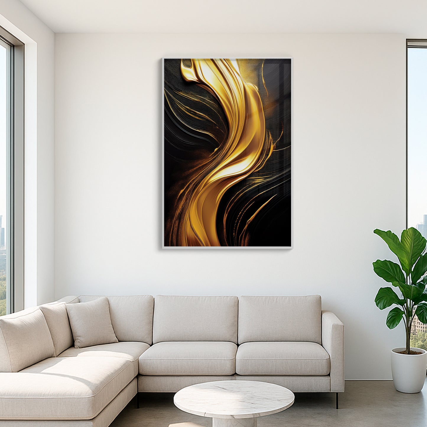 Golden Flow Abstract Wall Art – Luxury Black and Gold Décor