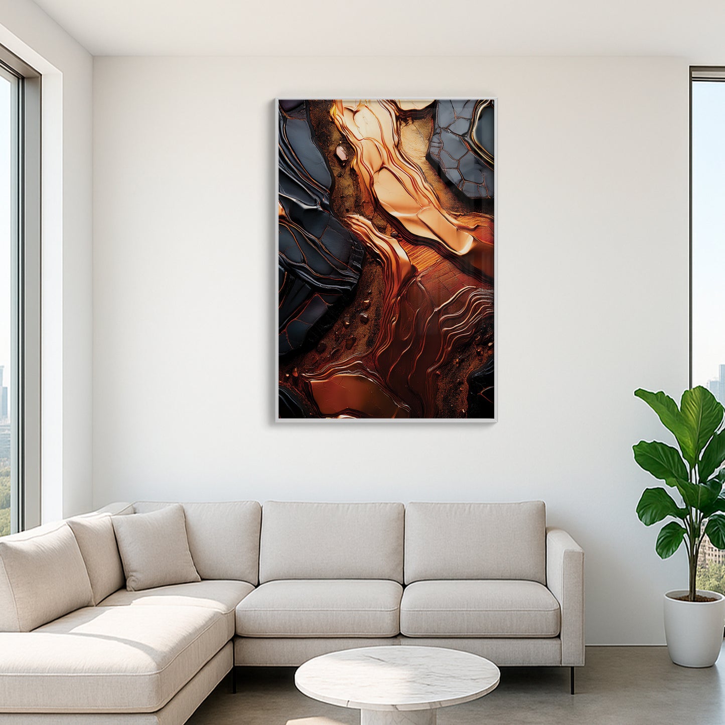 Molten Copper & Black Abstract – Luxury Modern Wall Art