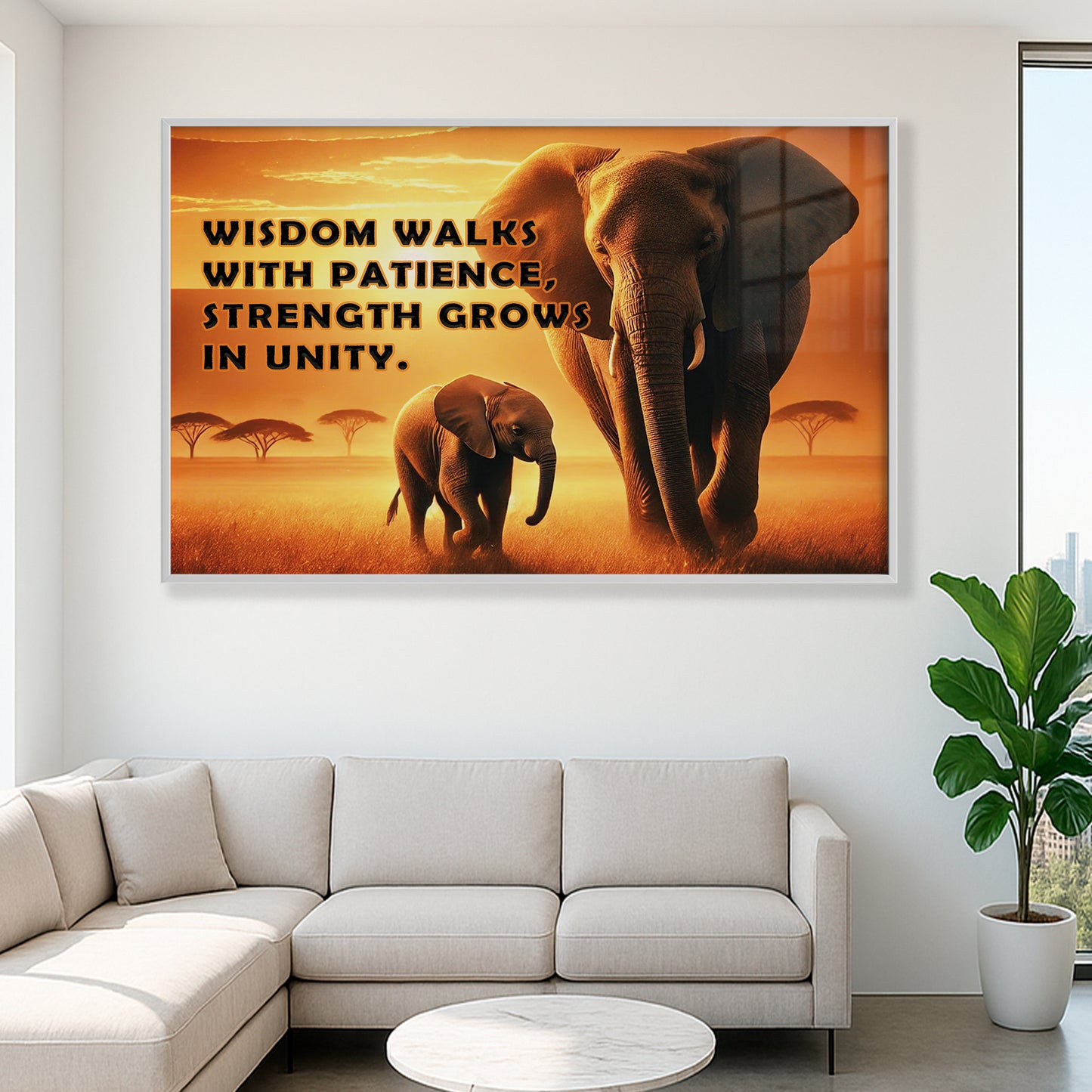 Elephants at Sunset – Wisdom & Unity Motivational Wall Art