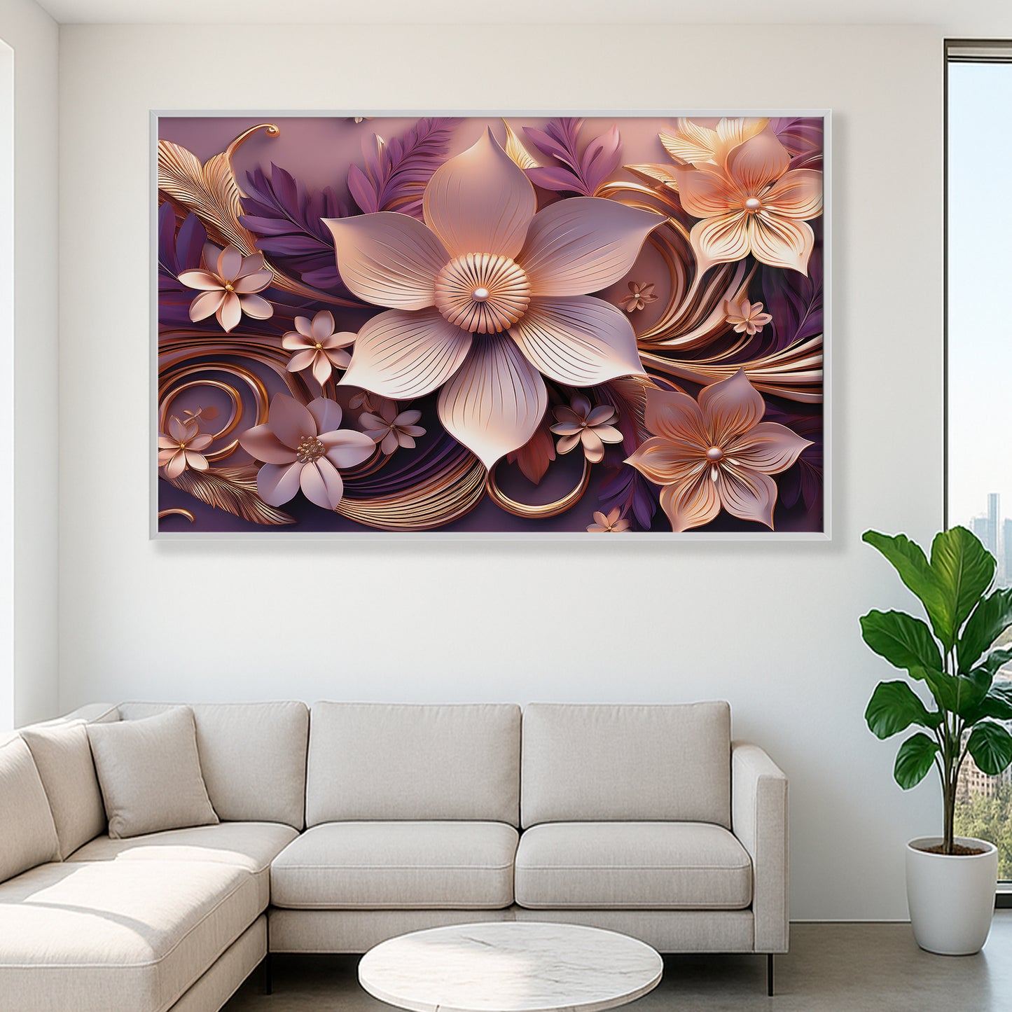 Romantic Light Pink & Purple Floral Metal Framed Wall Art – Modern Luxury Design