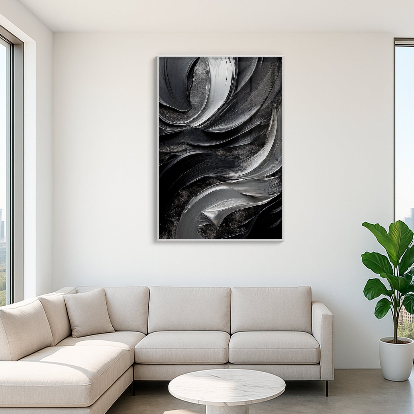 Black & Silver Abstract Wall Art – Modern Luxury Décor