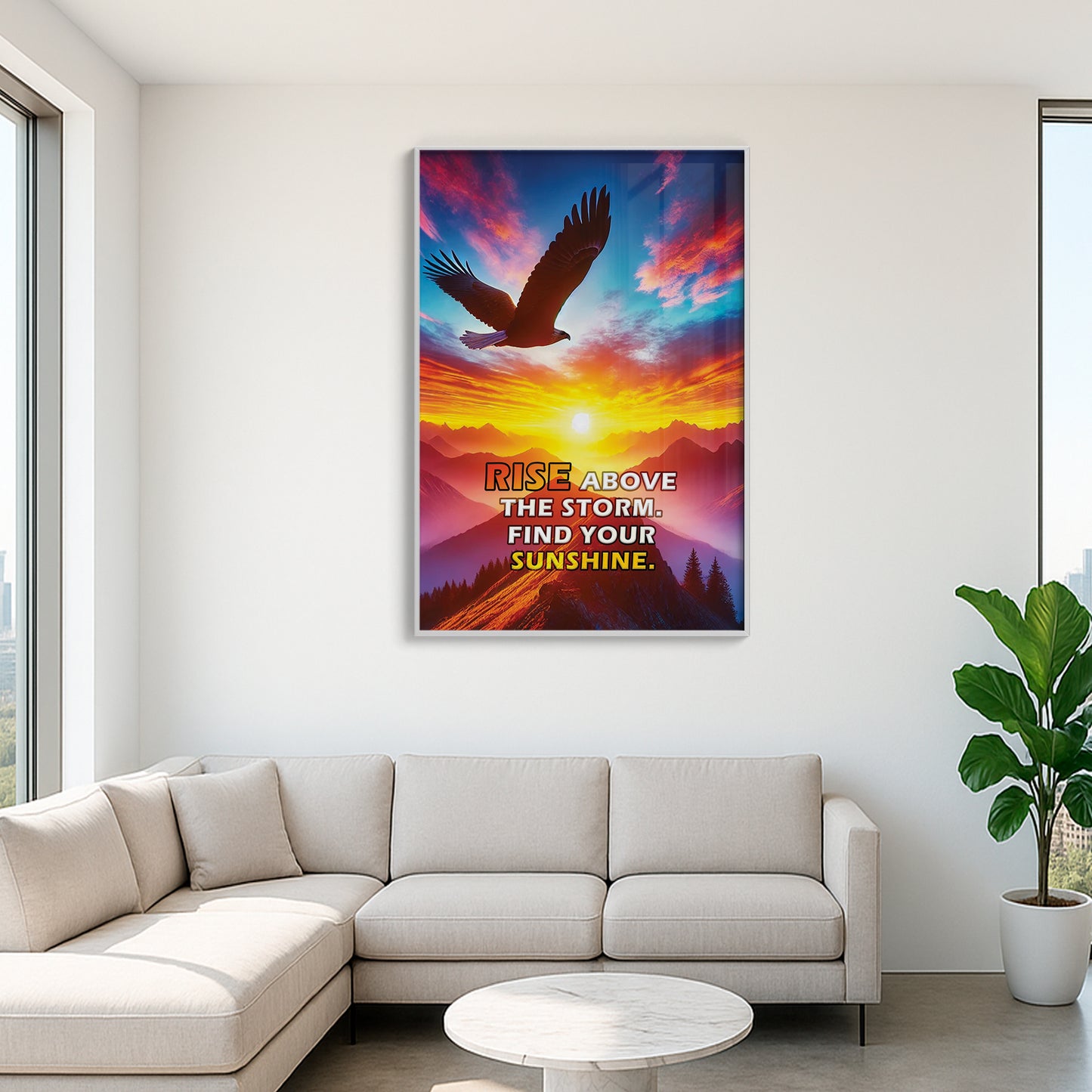 Rise Above the Storm โ Eagle Sunset Motivational Wall Art
