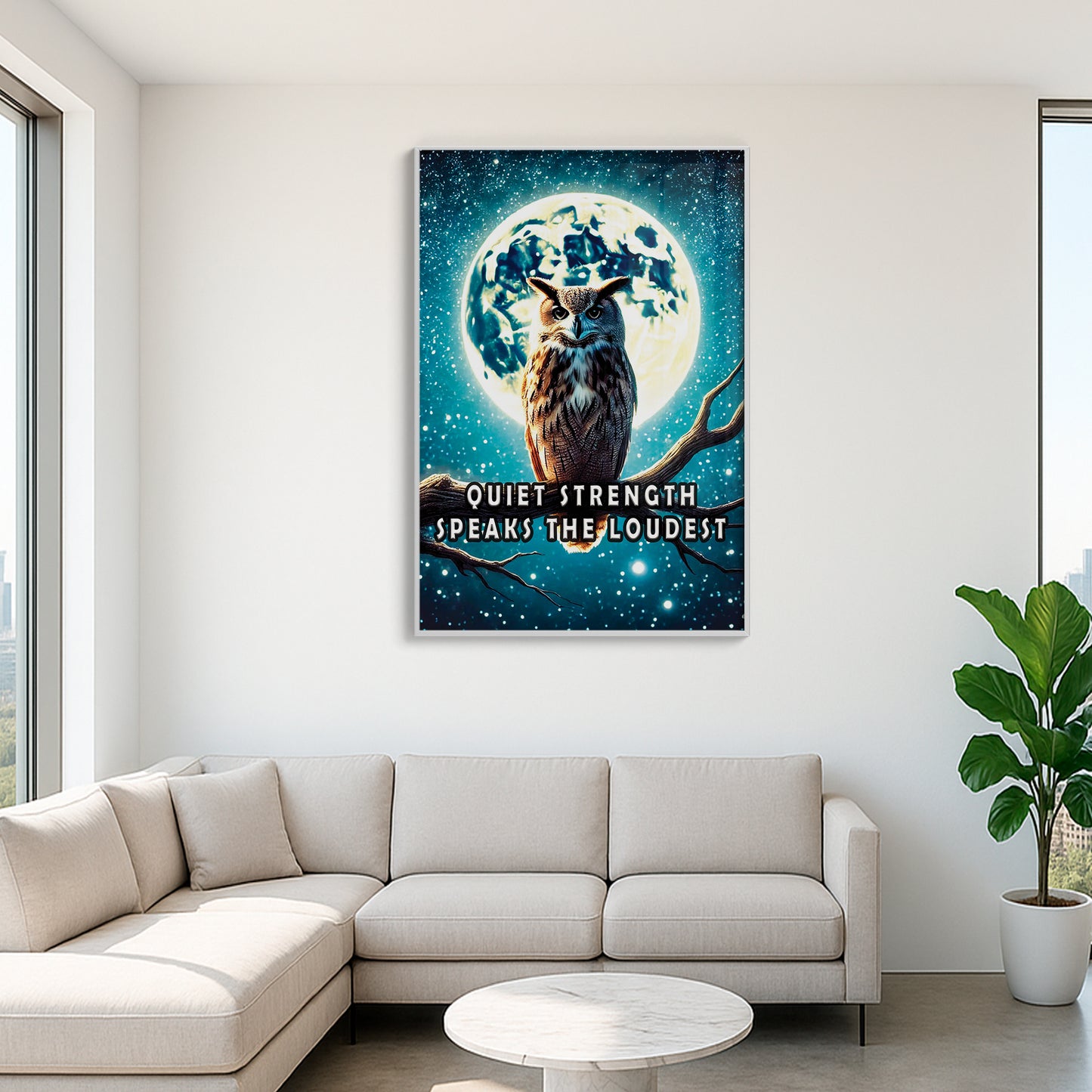 Quiet Strength – Owl Moonlight Motivational Wall Art
