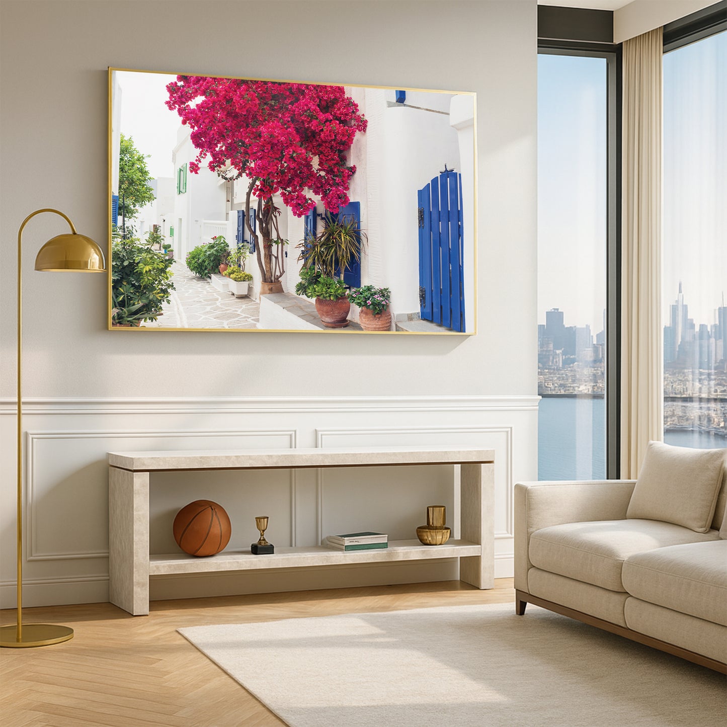 Cycladic Bloom – Bougainvillea Street Wall Art, Greek Island Floral Escape