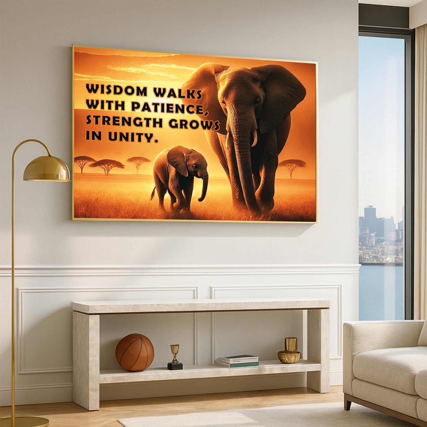 Elephants at Sunset – Wisdom & Unity Motivational Wall Art