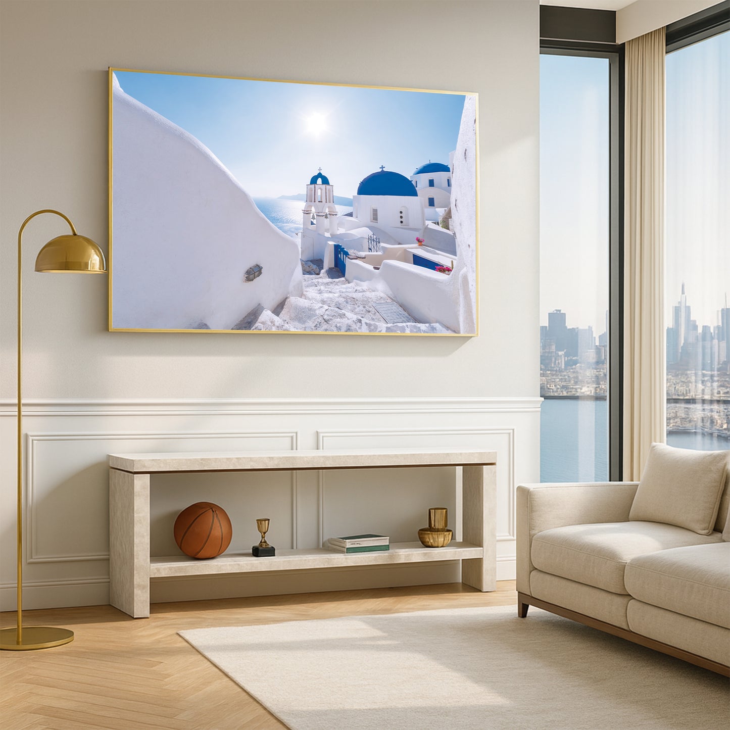 Oia Vista β Santorini Bell Tower Wall Art, Iconic Greek Architecture at Sunrise