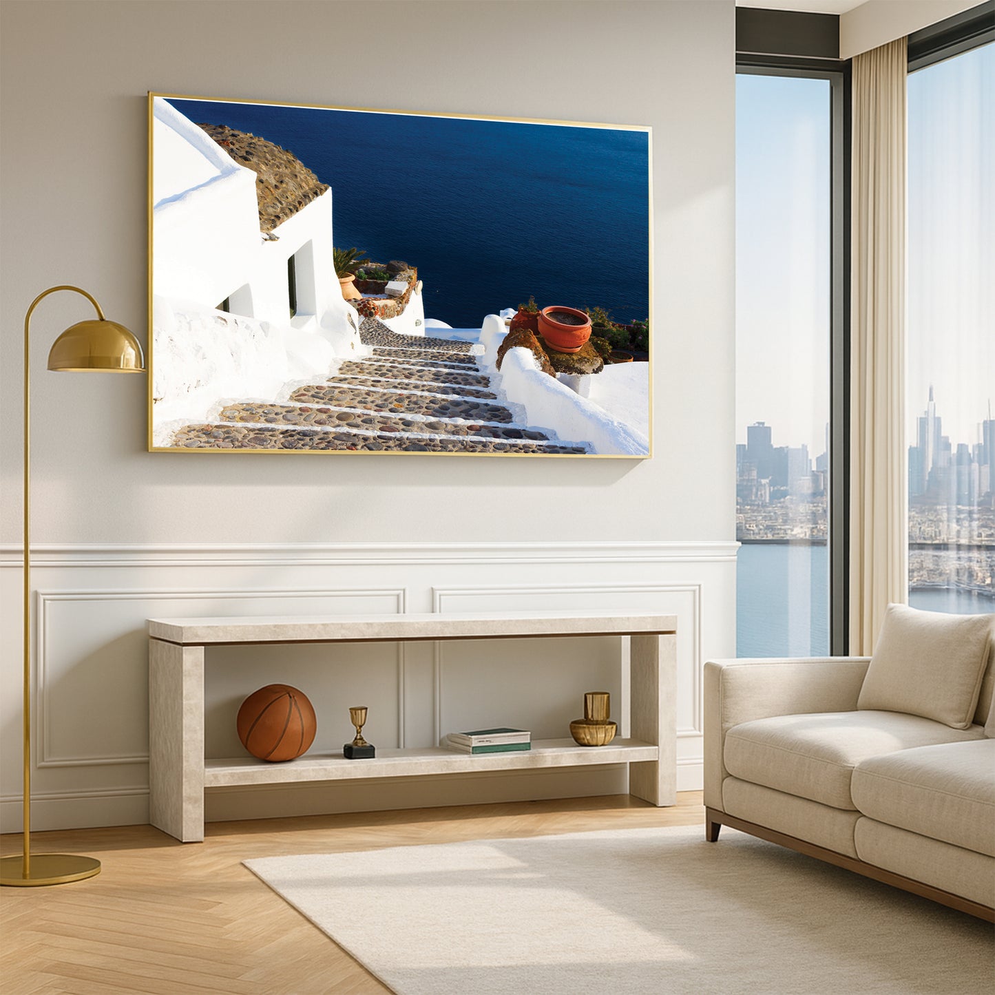 Santorini Steps – Greek Island Stone Path Wall Art, Aegean Sea View