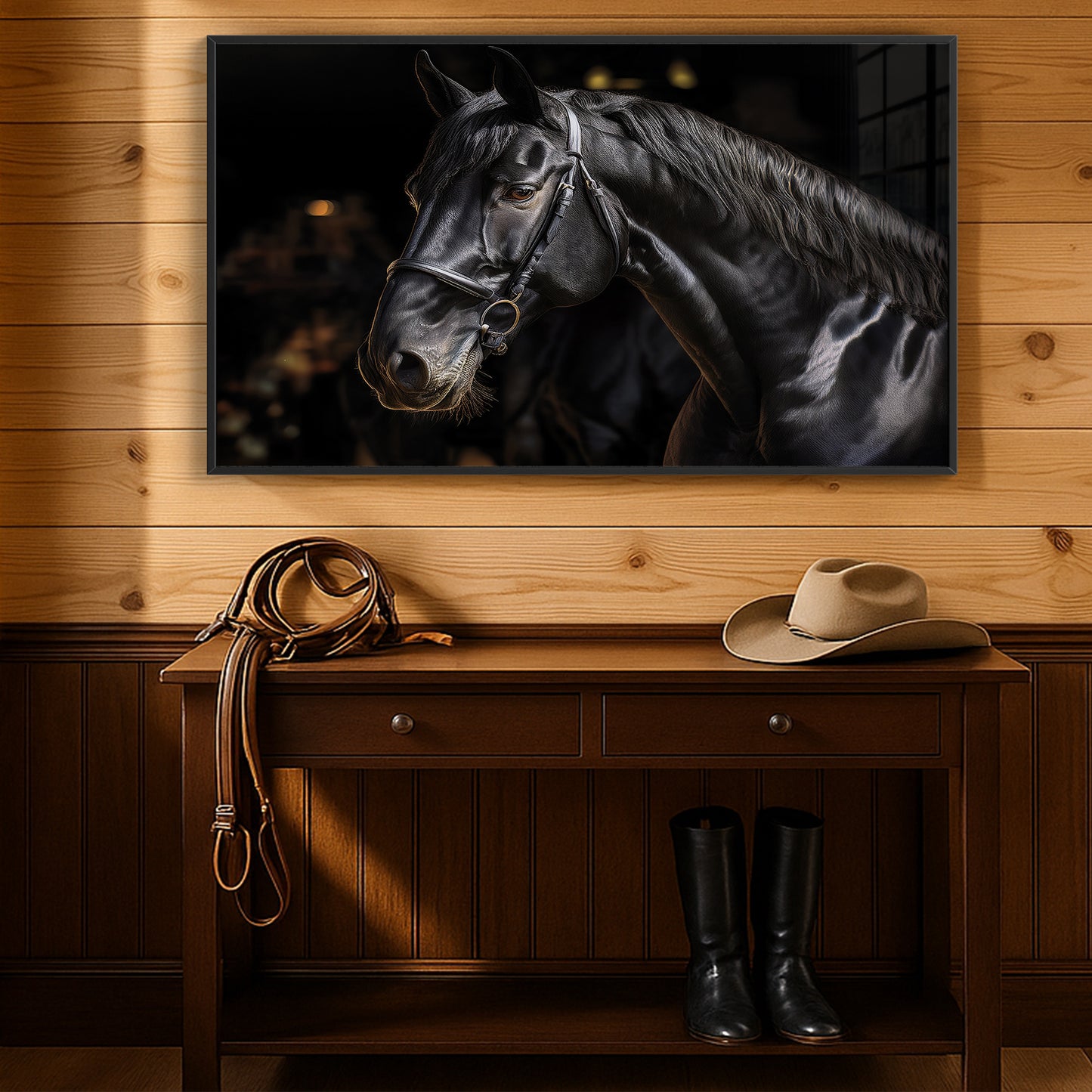 Noble Gaze – Black Percheron in Warm Light
