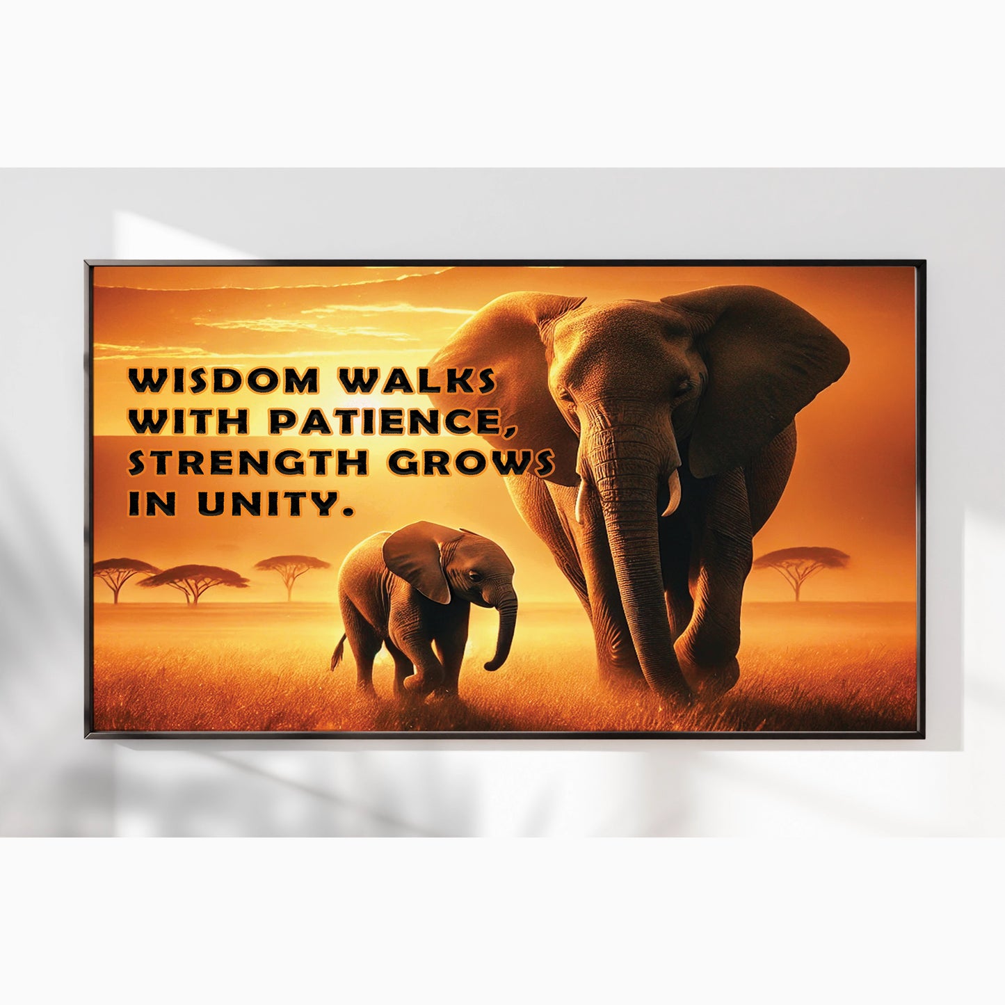 Elephants at Sunset – Wisdom & Unity Motivational Wall Art