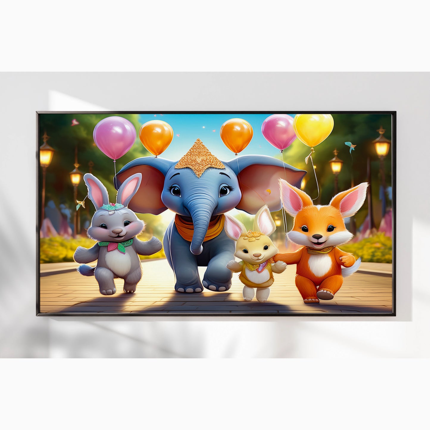 Royal Celebration – 3D-Style Elephant and Friends Wall Art