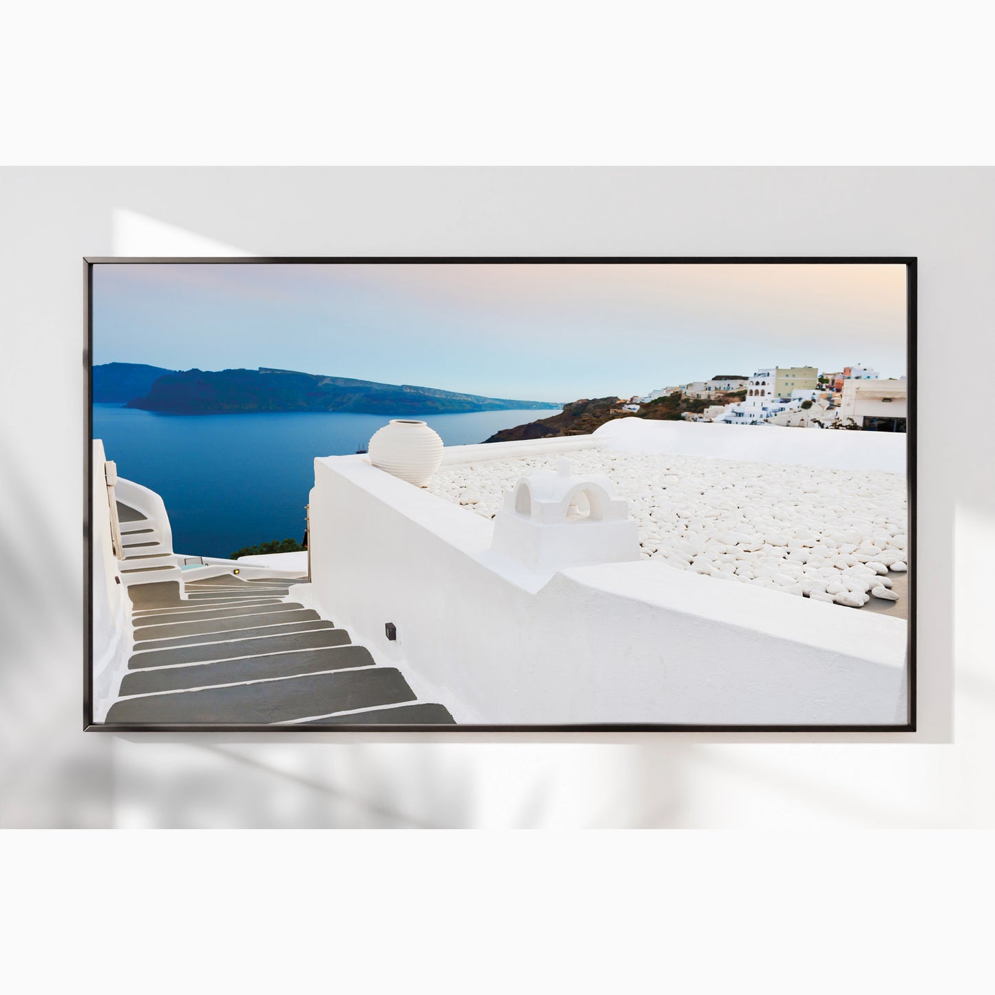 Santorini Steps – Greek Island Stone Path Wall Art, Aegean Sea View