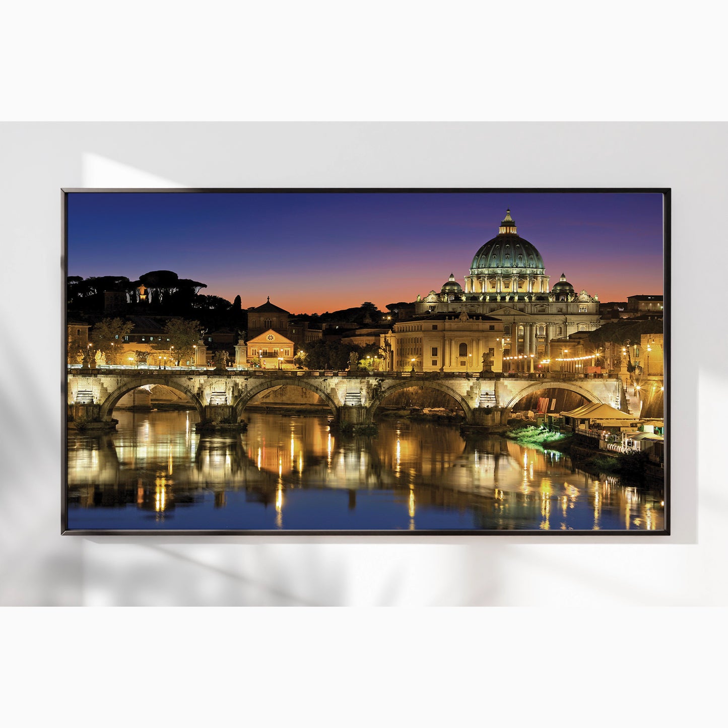 Vatican at Dusk โ Rome Cityscape Wall Art, St. Peter's Basilica and Tiber River Reflections