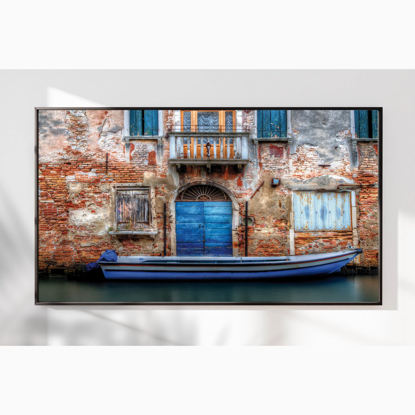 Venetian Blue Door and Weathered Wall Art β Rustic Italy Series