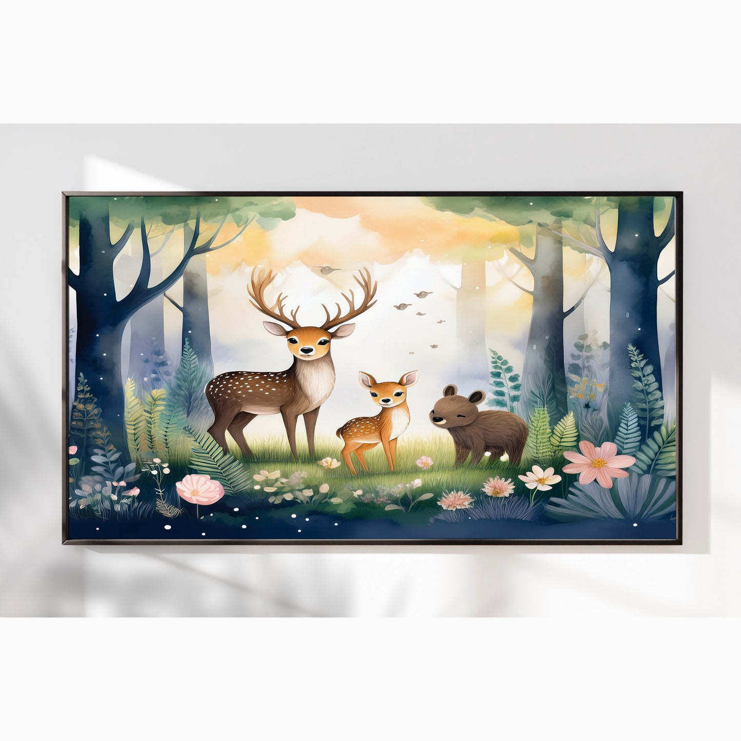 Woodland Deer Family – Gentle Forest Companions Nursery Wall Art