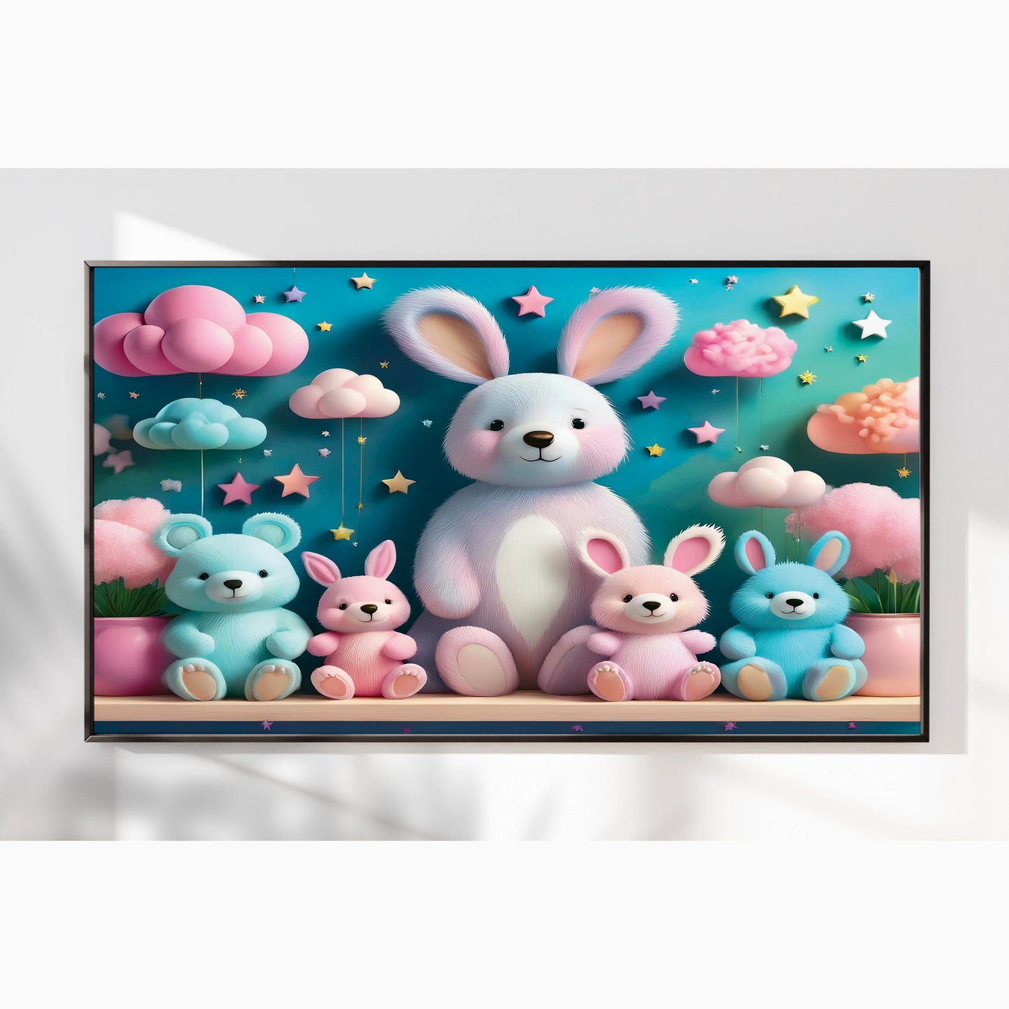 Bunny & Bear Plush Parade β 3D Pastel Nursery Wall Art