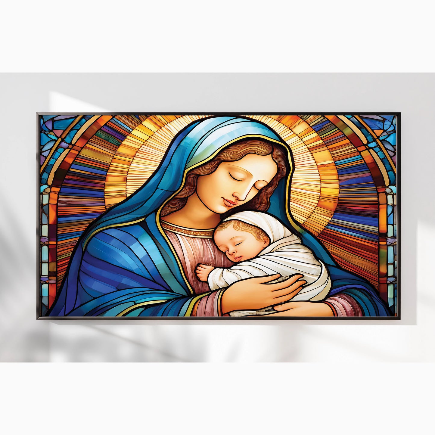 Virgin Mary and Baby Jesus Wall Art – Stained Glass Christian Décor