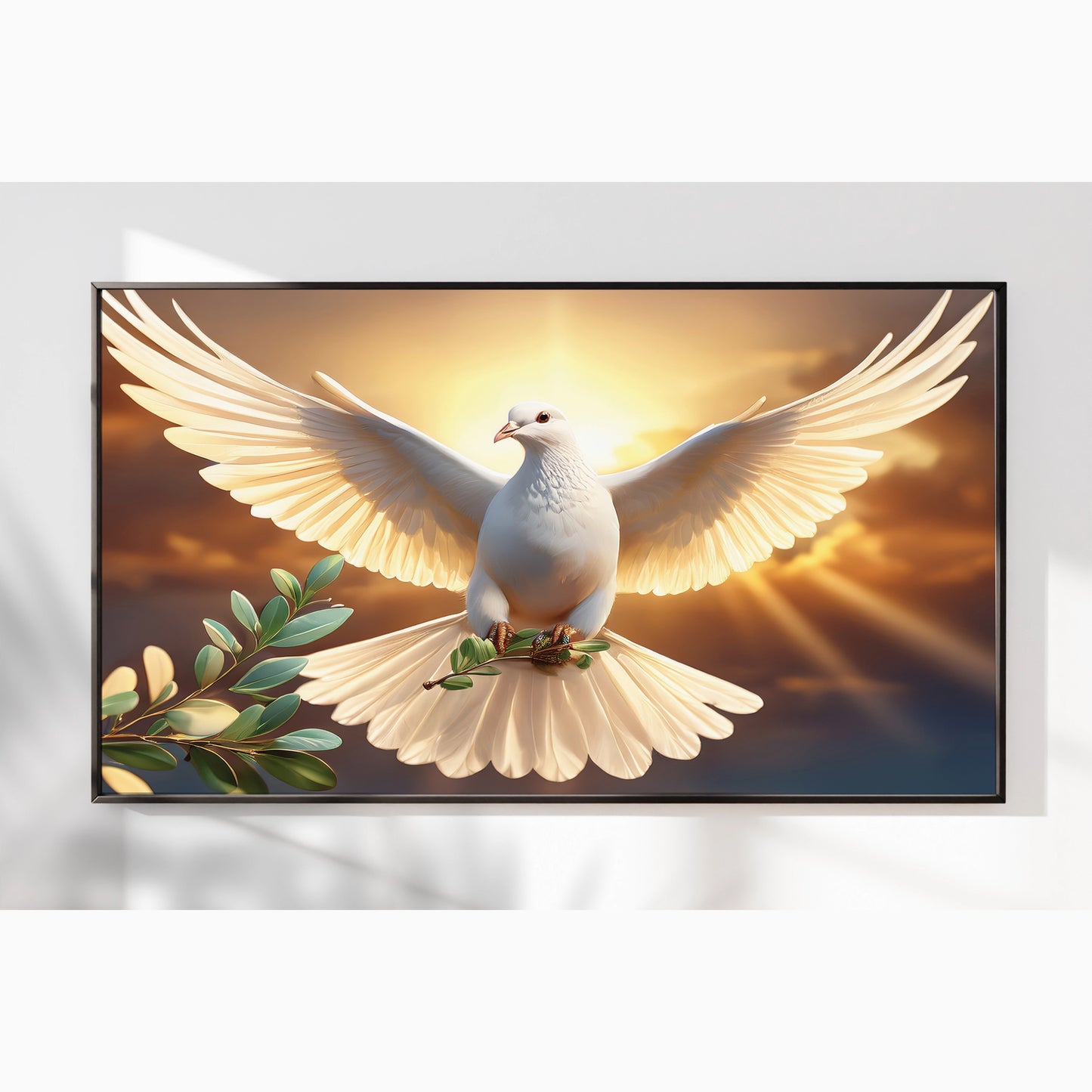 White Dove with Olive Branch – Symbol of Peace & Hope Wall Art