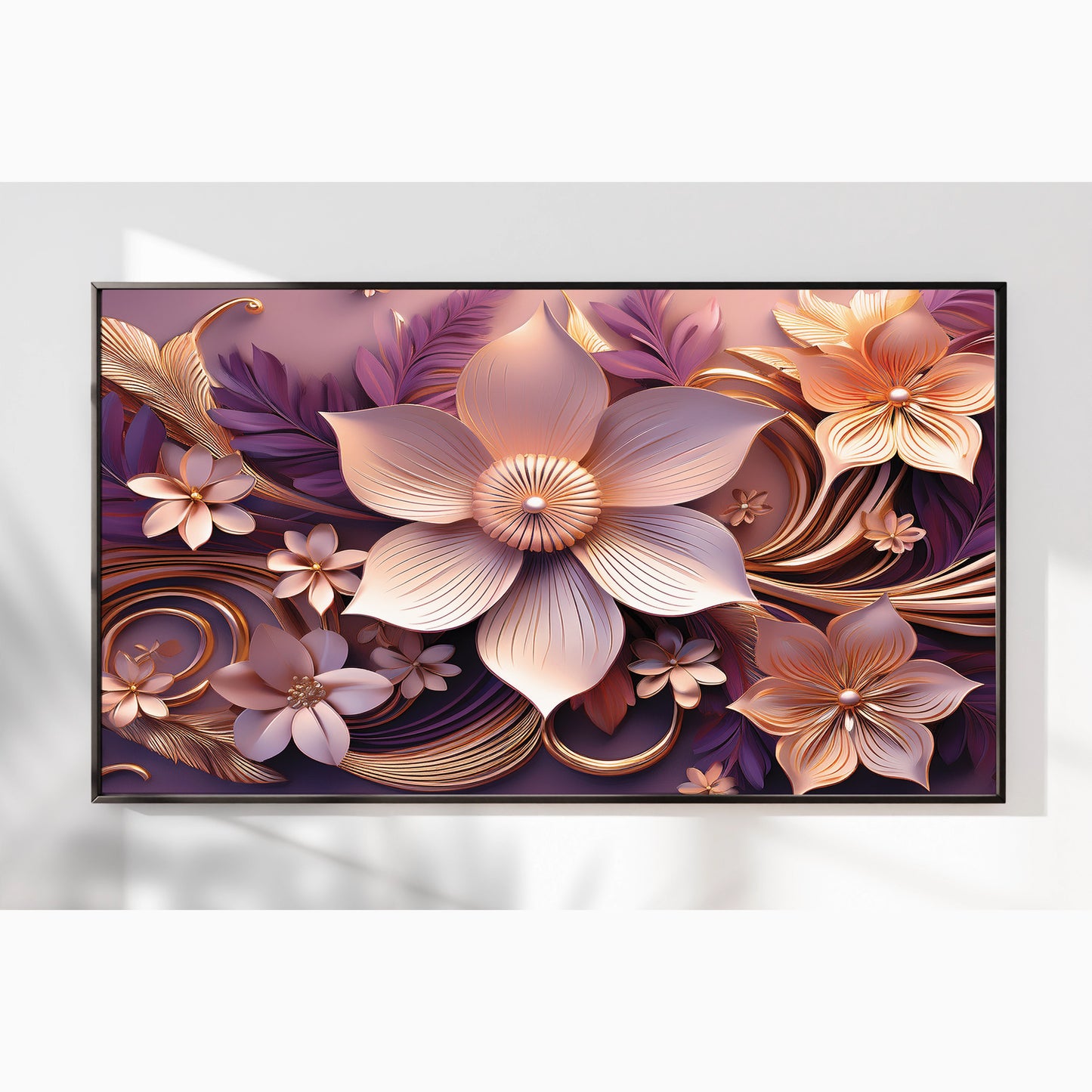 Romantic Light Pink & Purple Floral Metal Framed Wall Art – Modern Luxury Design
