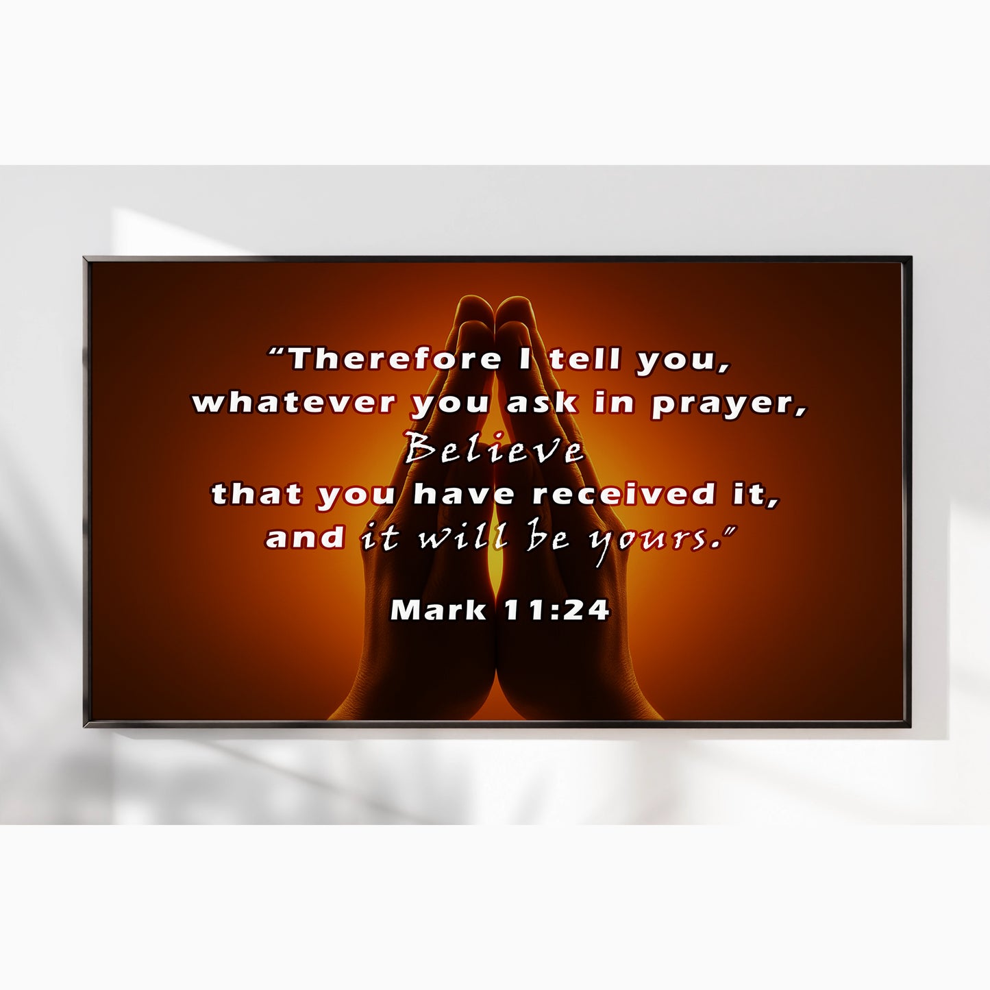 Praying Hands Scripture Wall Art – Mark 11:24 Christian Décor
